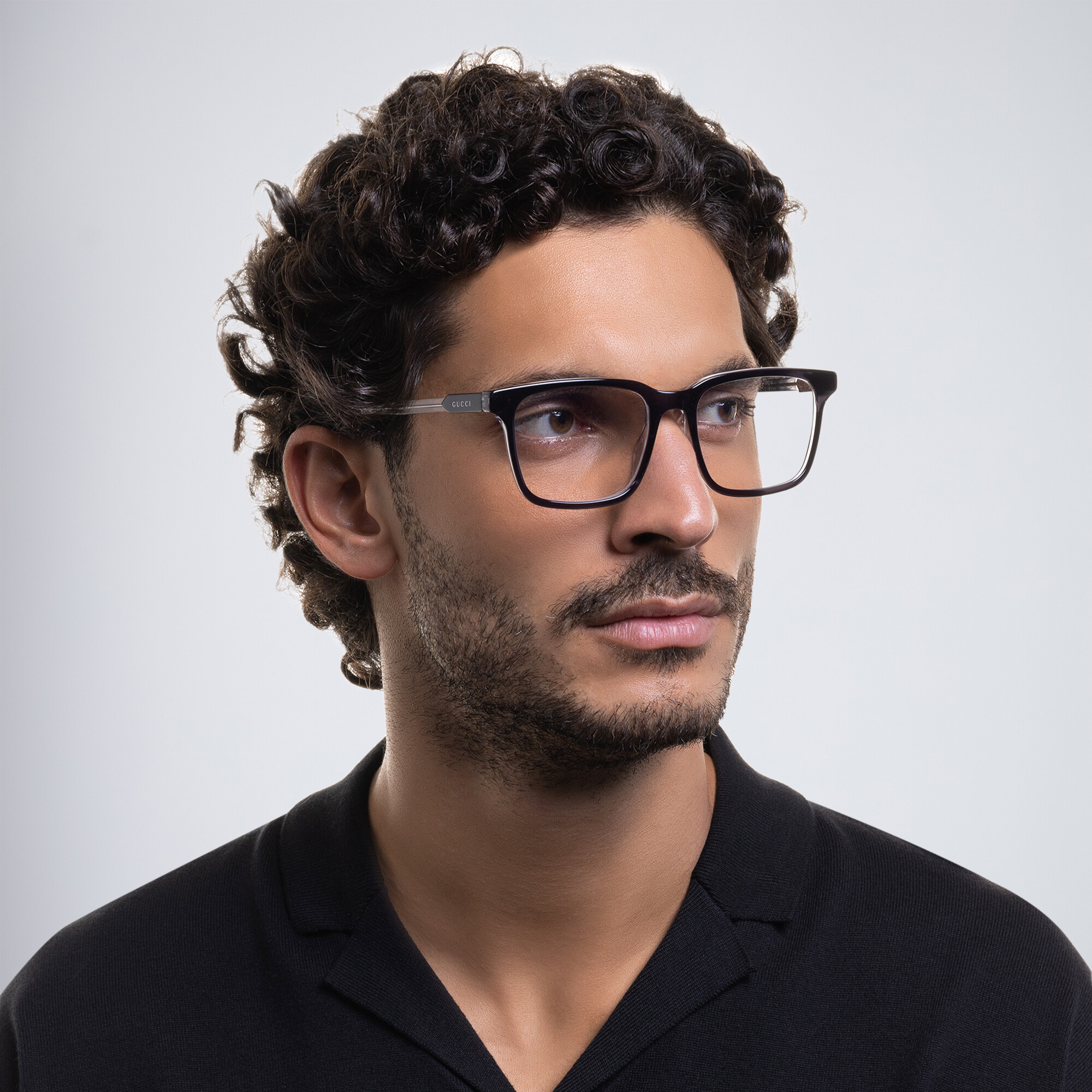 Shop GUCCI Wide Square Eyeglasses in Grey online.