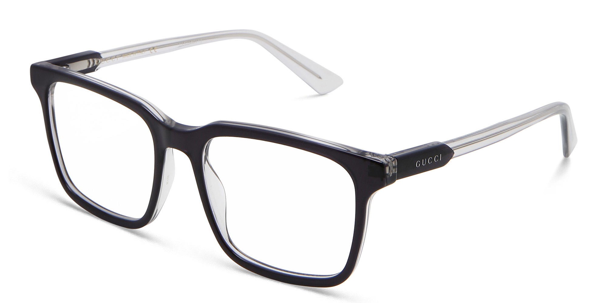 Shop GUCCI Wide Square Eyeglasses in Grey online.