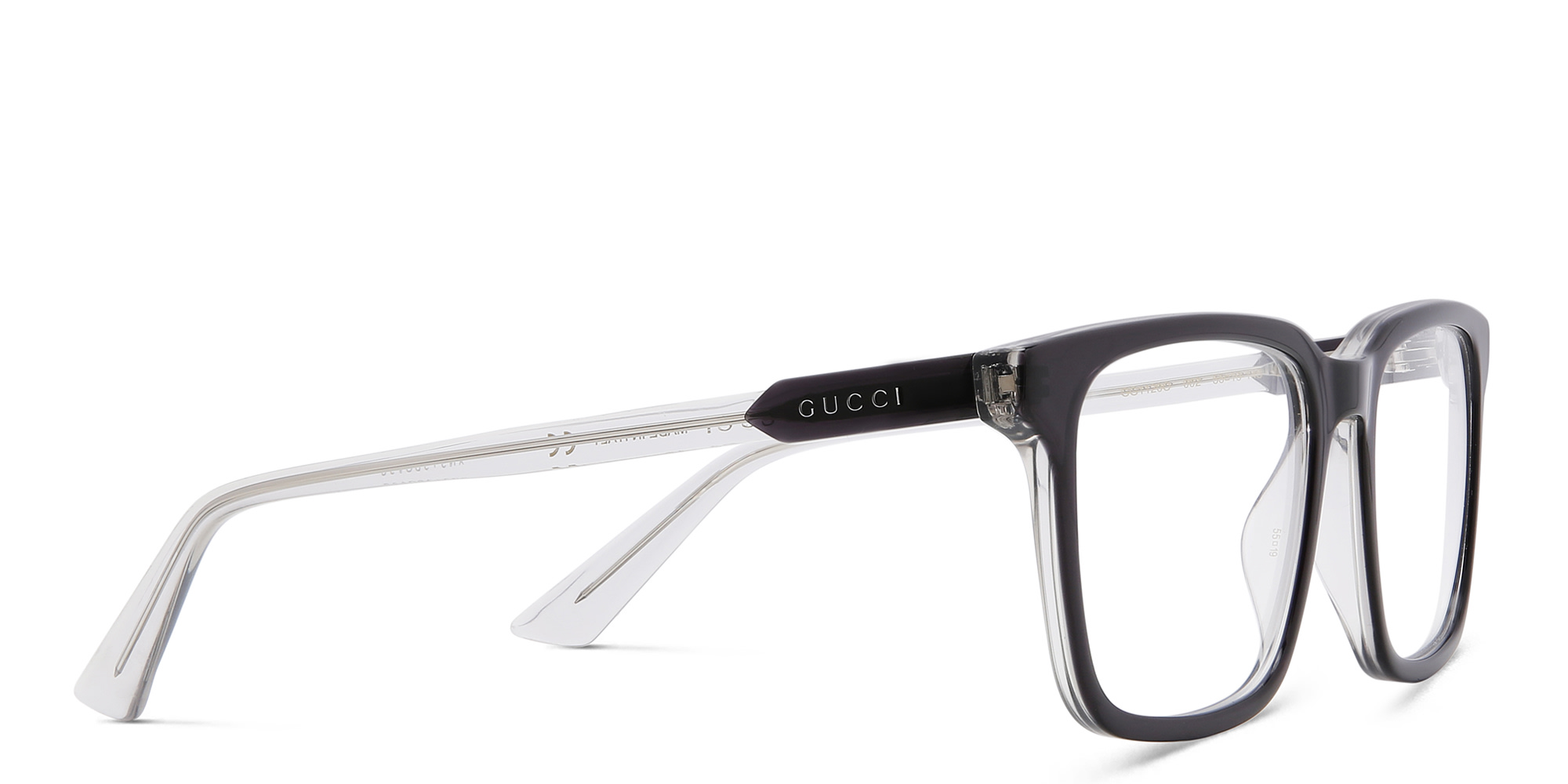 Shop GUCCI Wide Square Eyeglasses in Grey online.