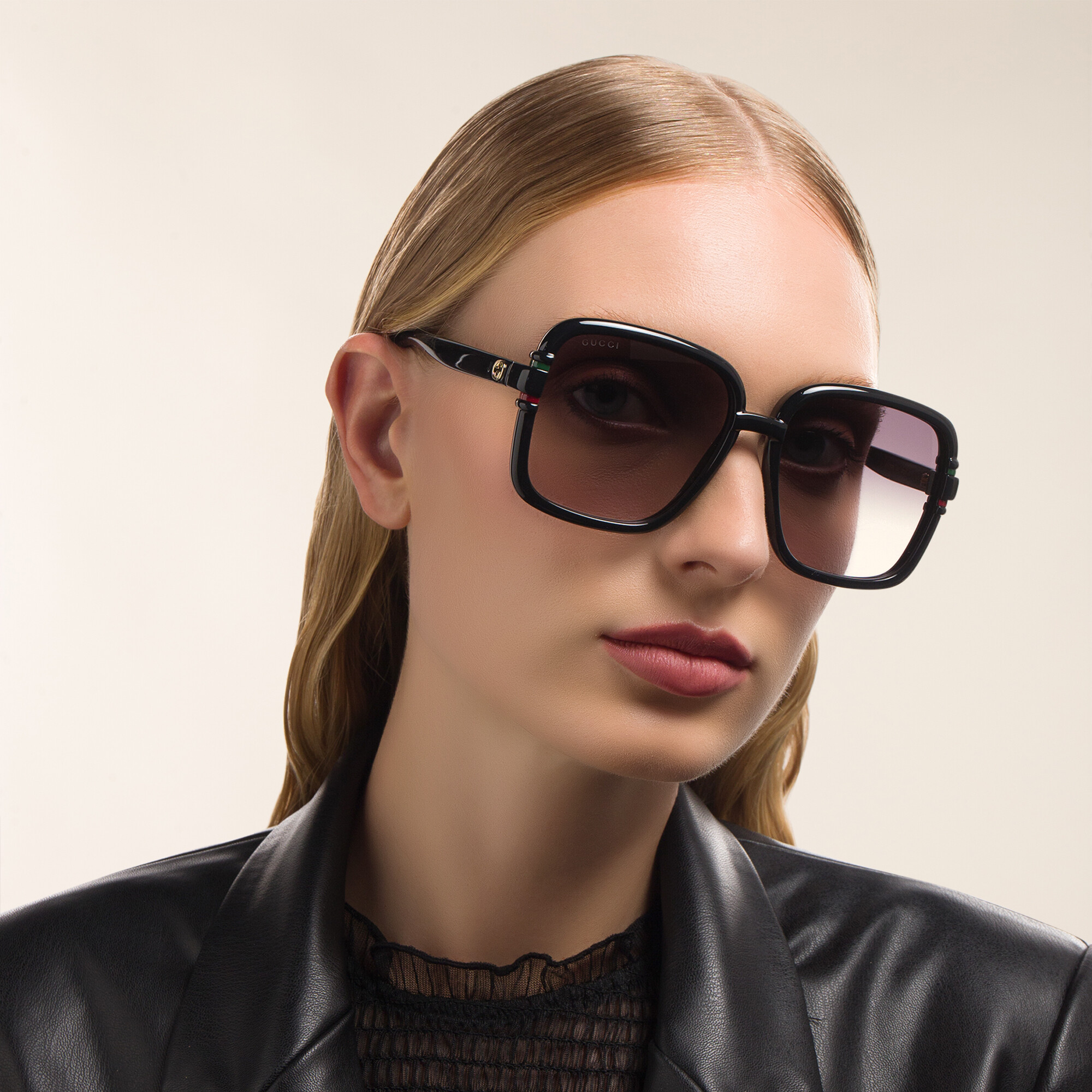 Shop GUCCI Square Sunglasses in Black online.