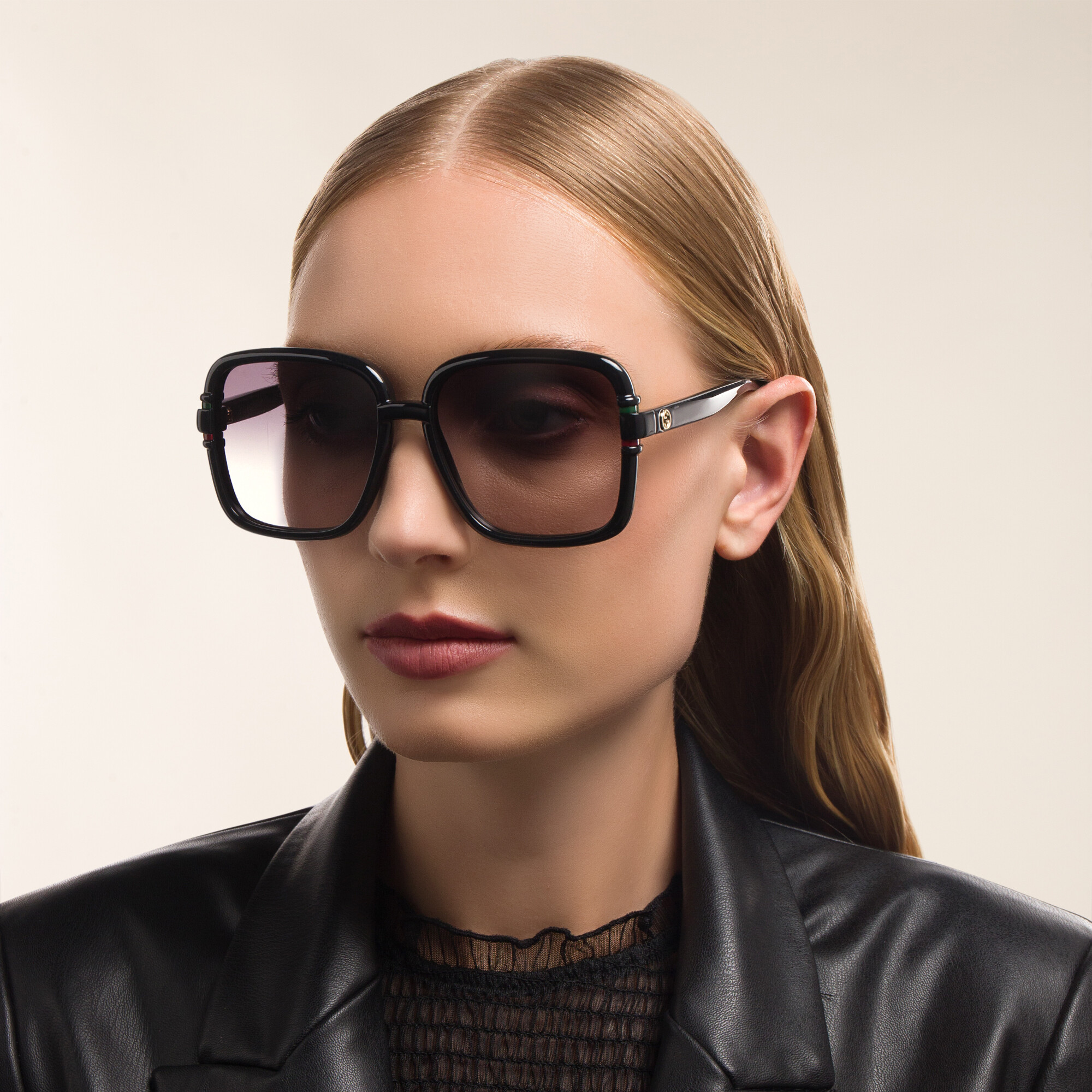 Shop GUCCI Square Sunglasses in Black online.