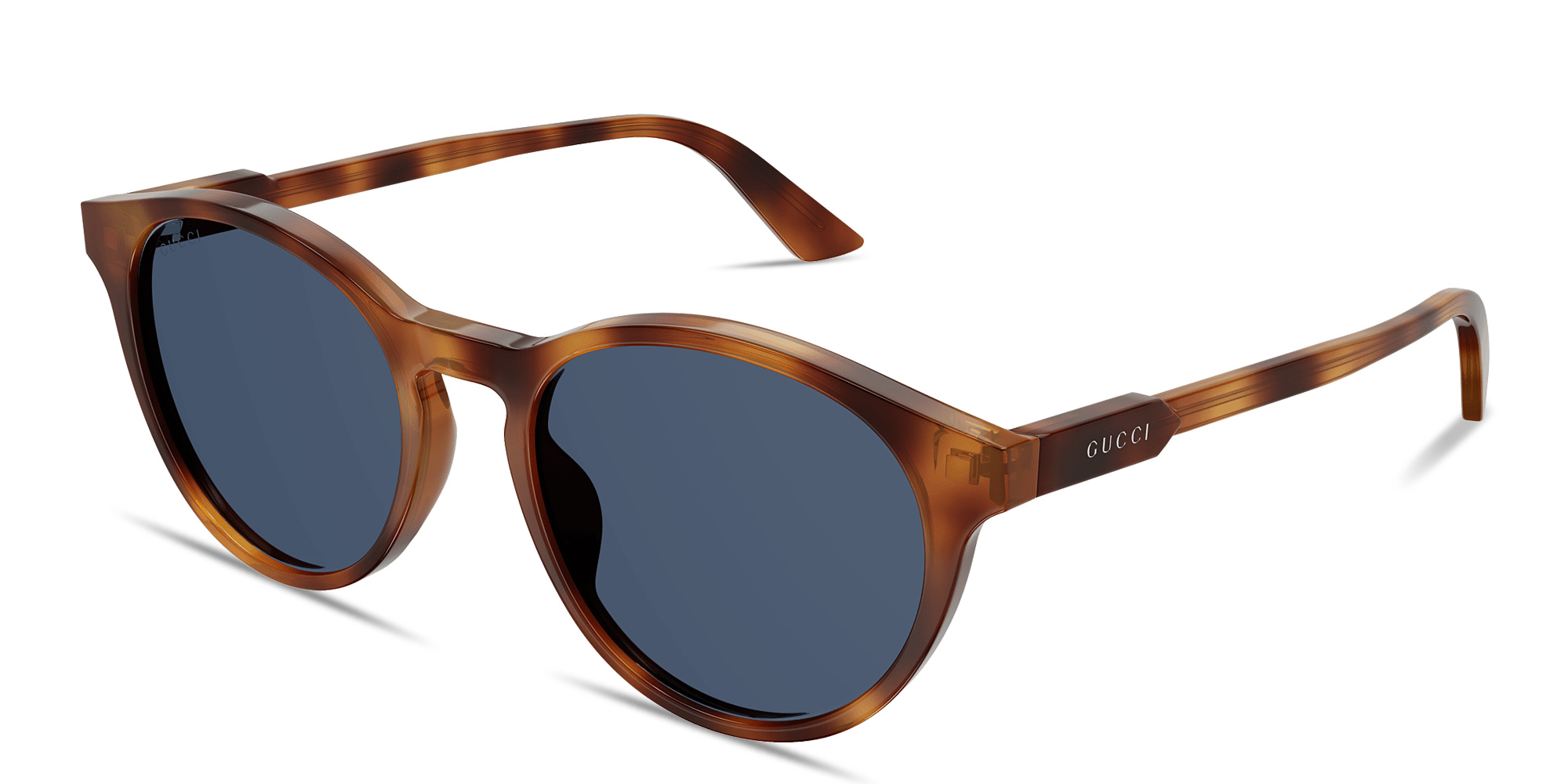 Shop GUCCI Lettering Round Sunglasses in Havana online.