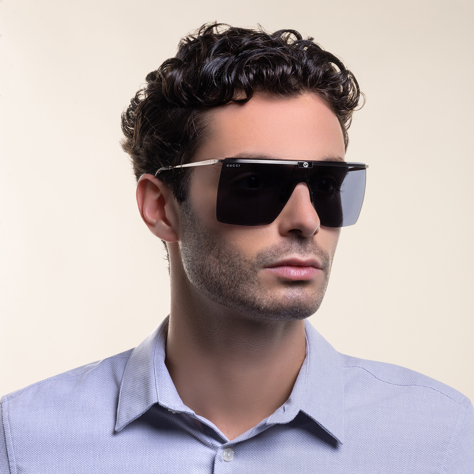 Shop GUCCI Rimless Wide Square Sunglasses in Silver online.