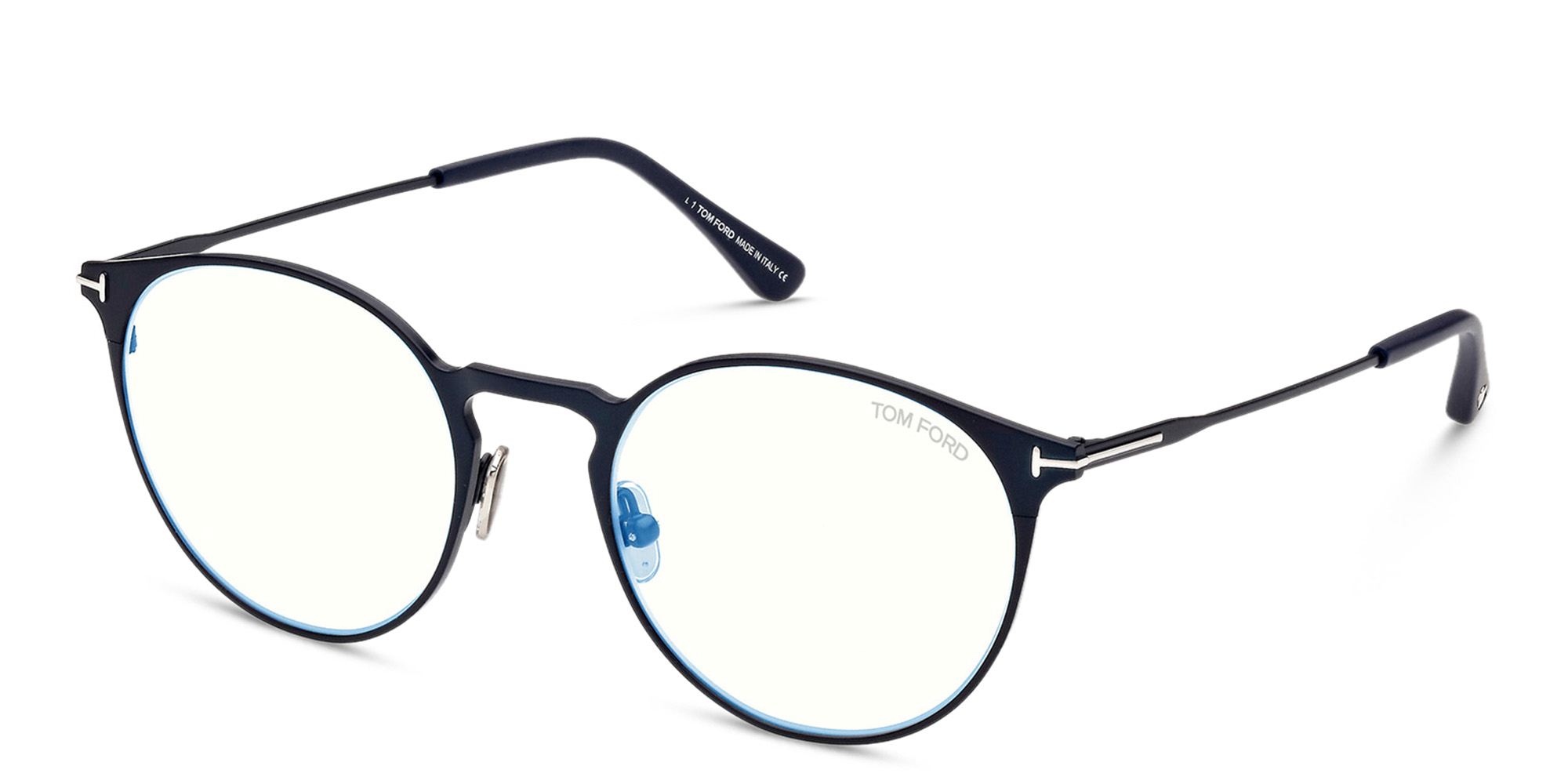 Shop TOM FORD Round Eyeglasses in Matte Blue online.