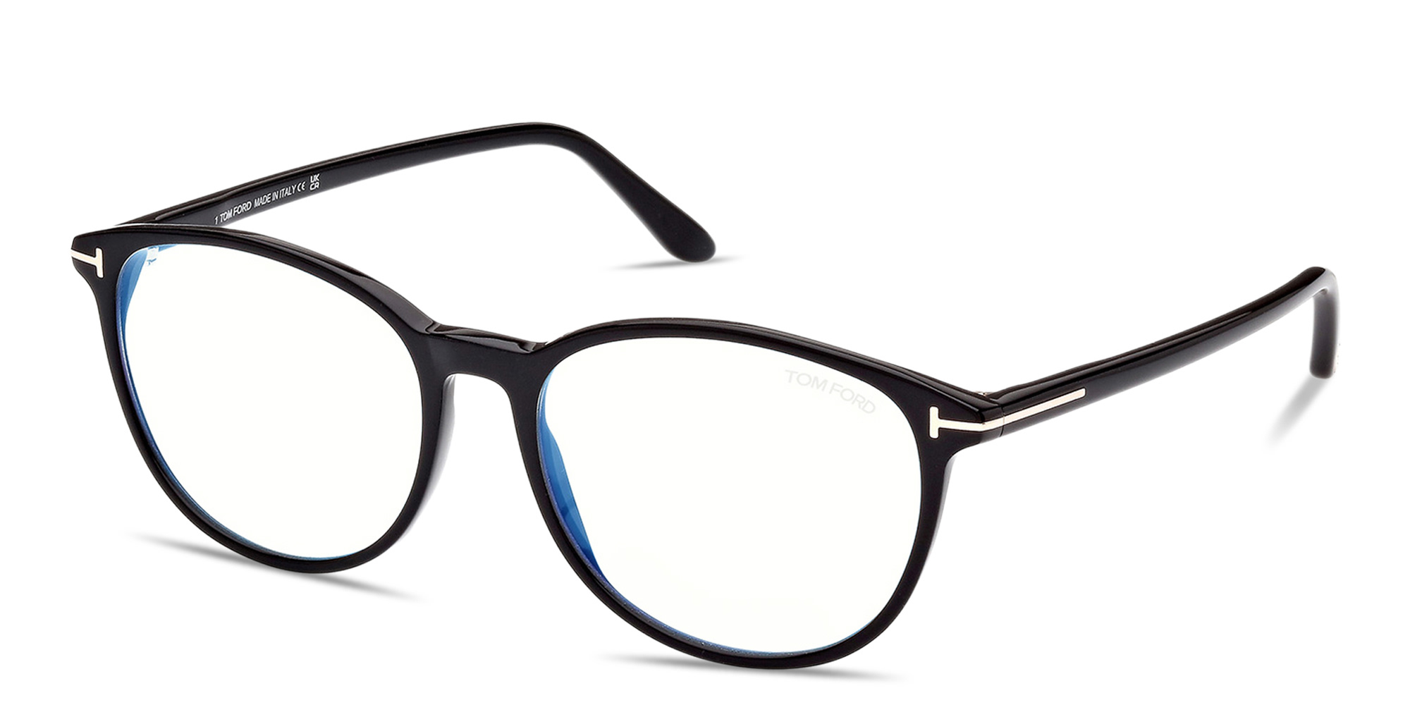 Shop TOM FORD T Logo Round Eyeglasses in Black online.