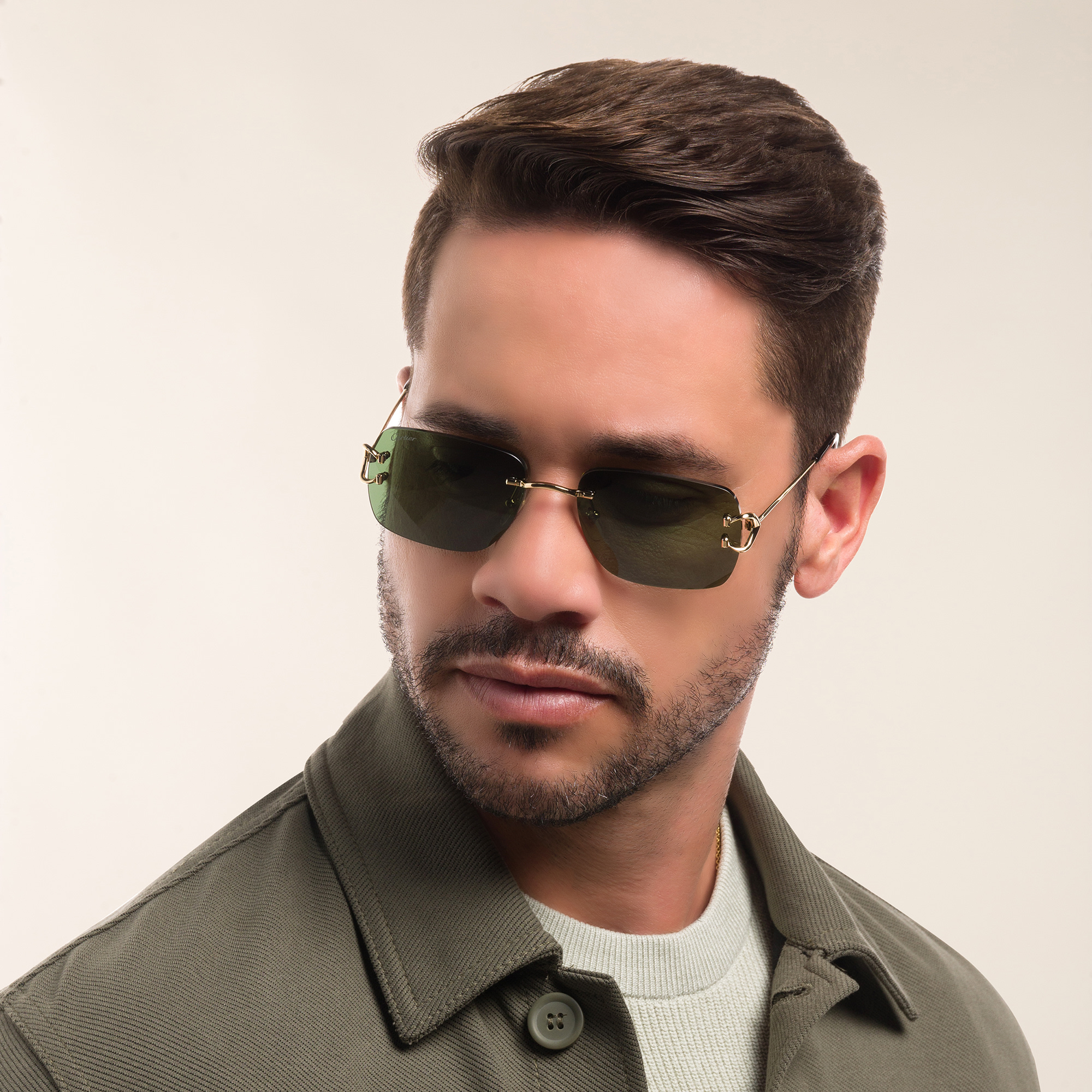 Cartier Signature 'C'de Cartier Rimless Sunglasses in Gold – Product Photo 7