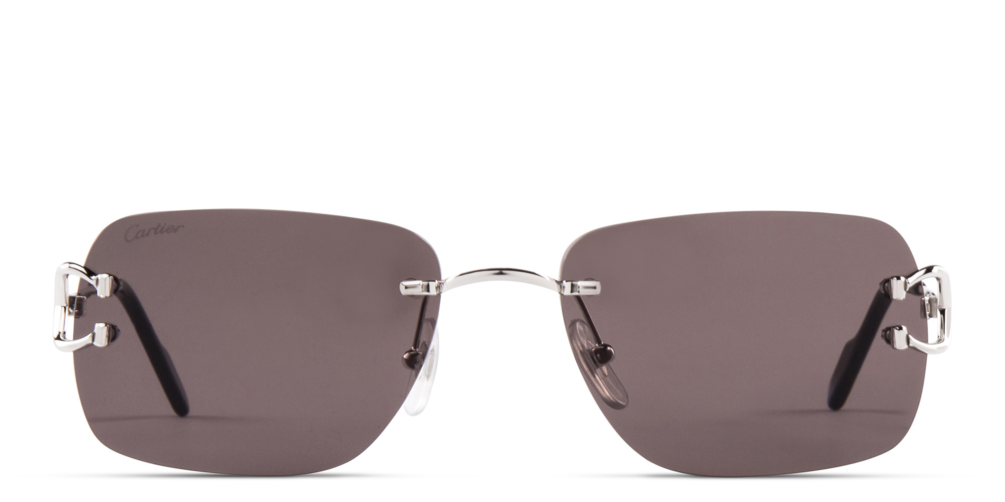 Shop Cartier Signature C de Cartier Rimless Rectangle Sunglasses in Silver online.