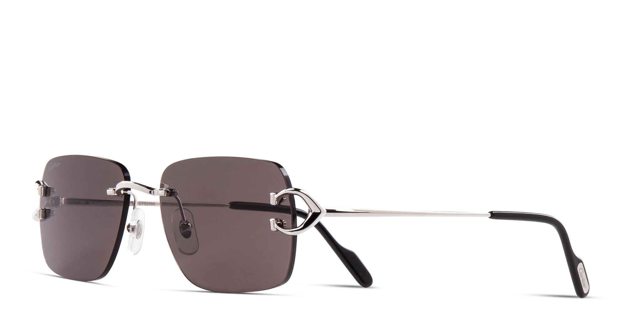 Shop Cartier Signature C de Cartier Rimless Rectangle Sunglasses in Silver online.