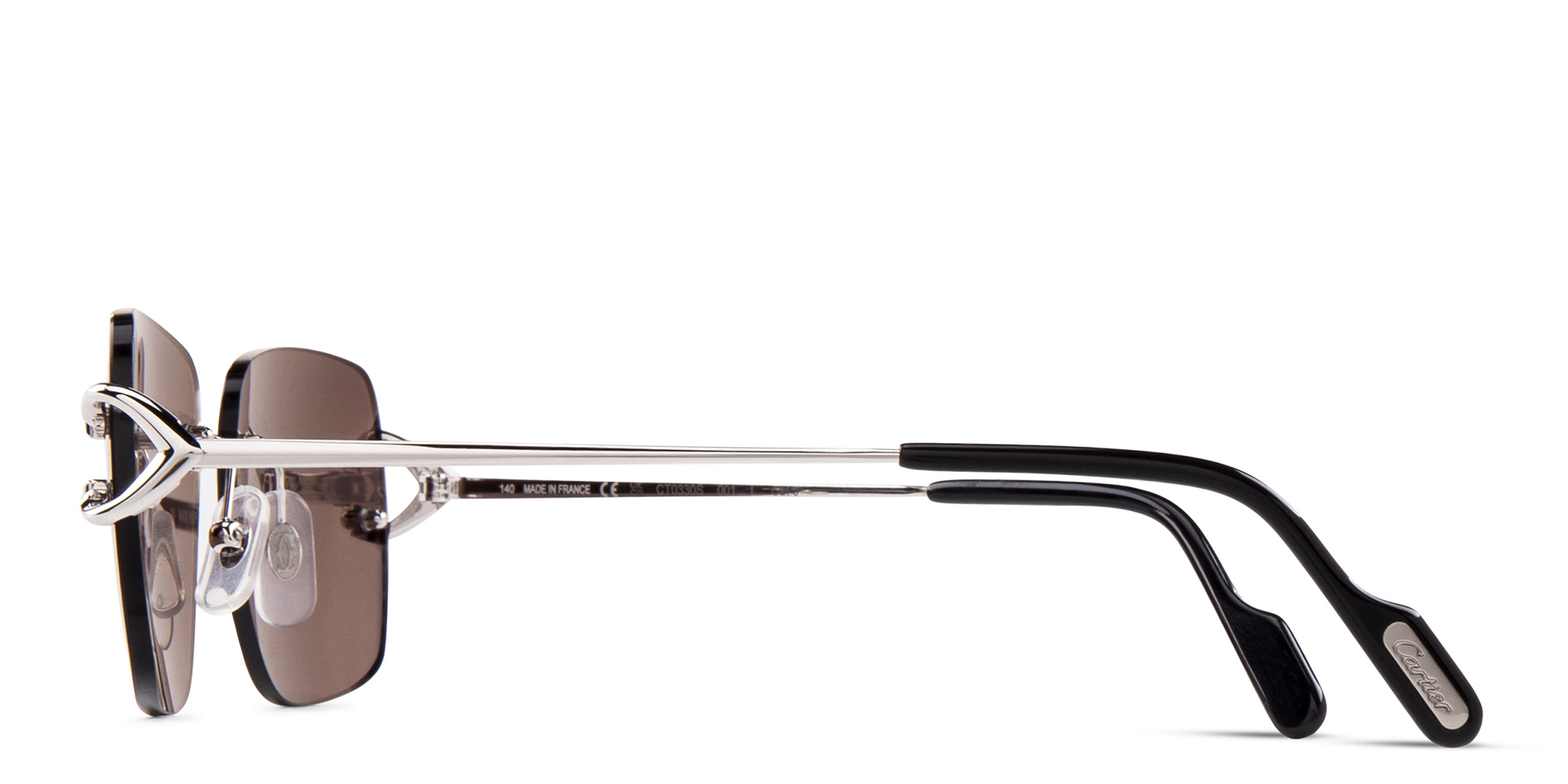 Shop Cartier Signature C de Cartier Rimless Rectangle Sunglasses in Silver online.