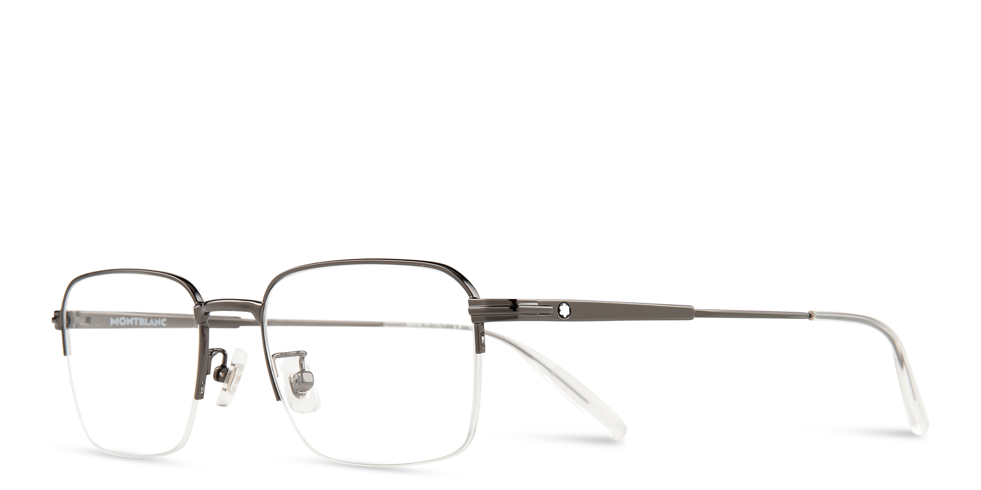 Shop MONTBLANC Half-Rim Rectangle Eyeglasses in Ruthenium online.