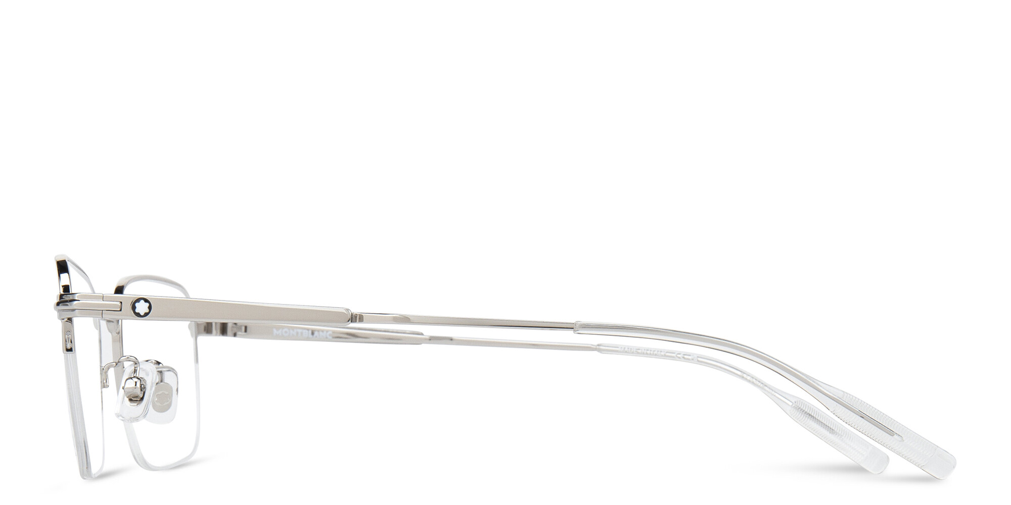 Shop MONTBLANC Half-Rim Rectangle Eyeglasses in Silver online.