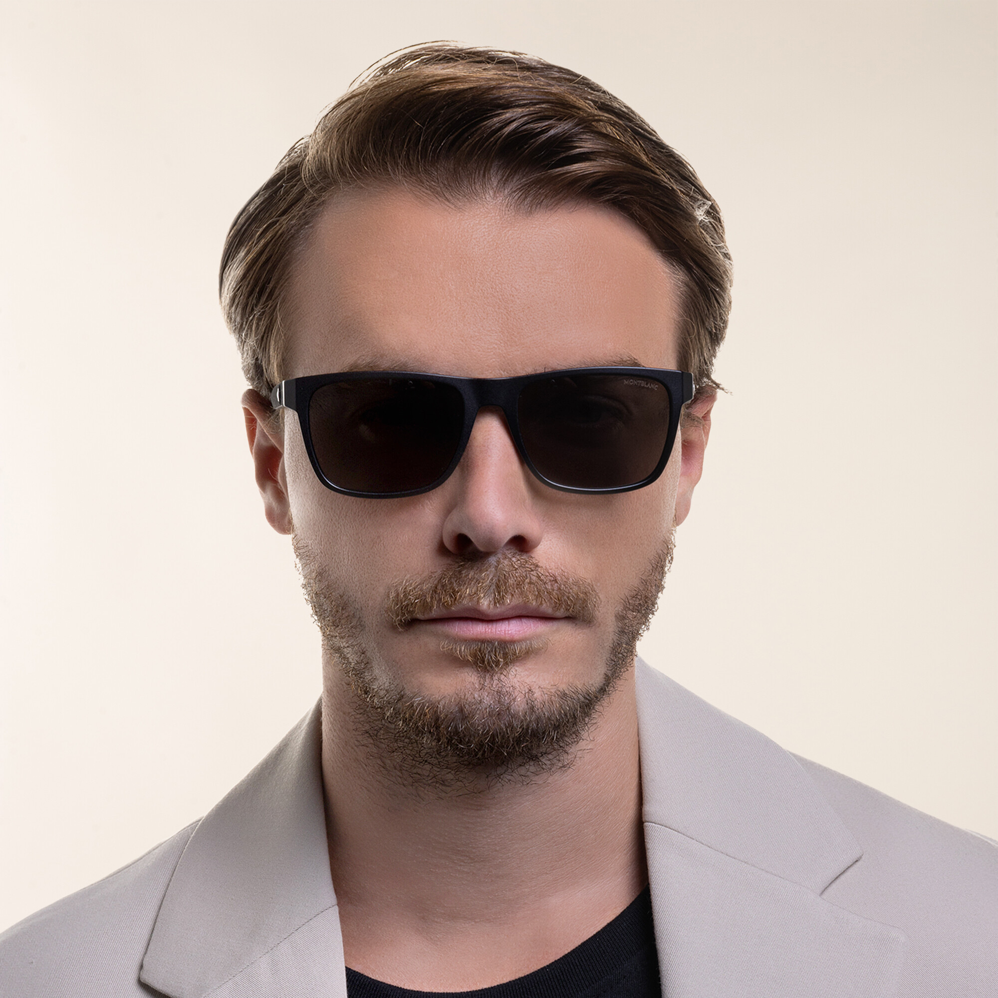 Shop MONTBLANC Rectangle Sunglasses in Black online.