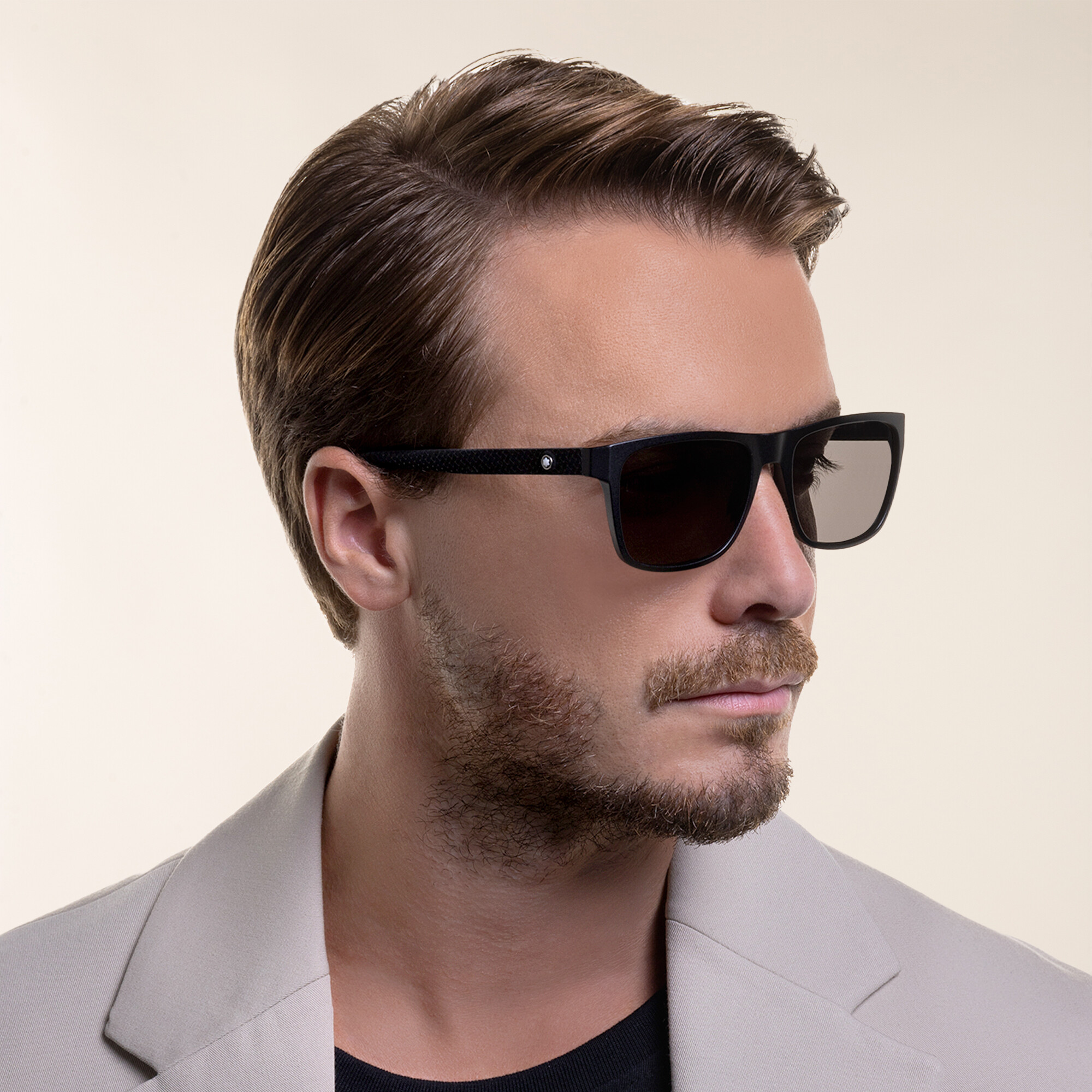 Shop MONTBLANC Rectangle Sunglasses in Black online.