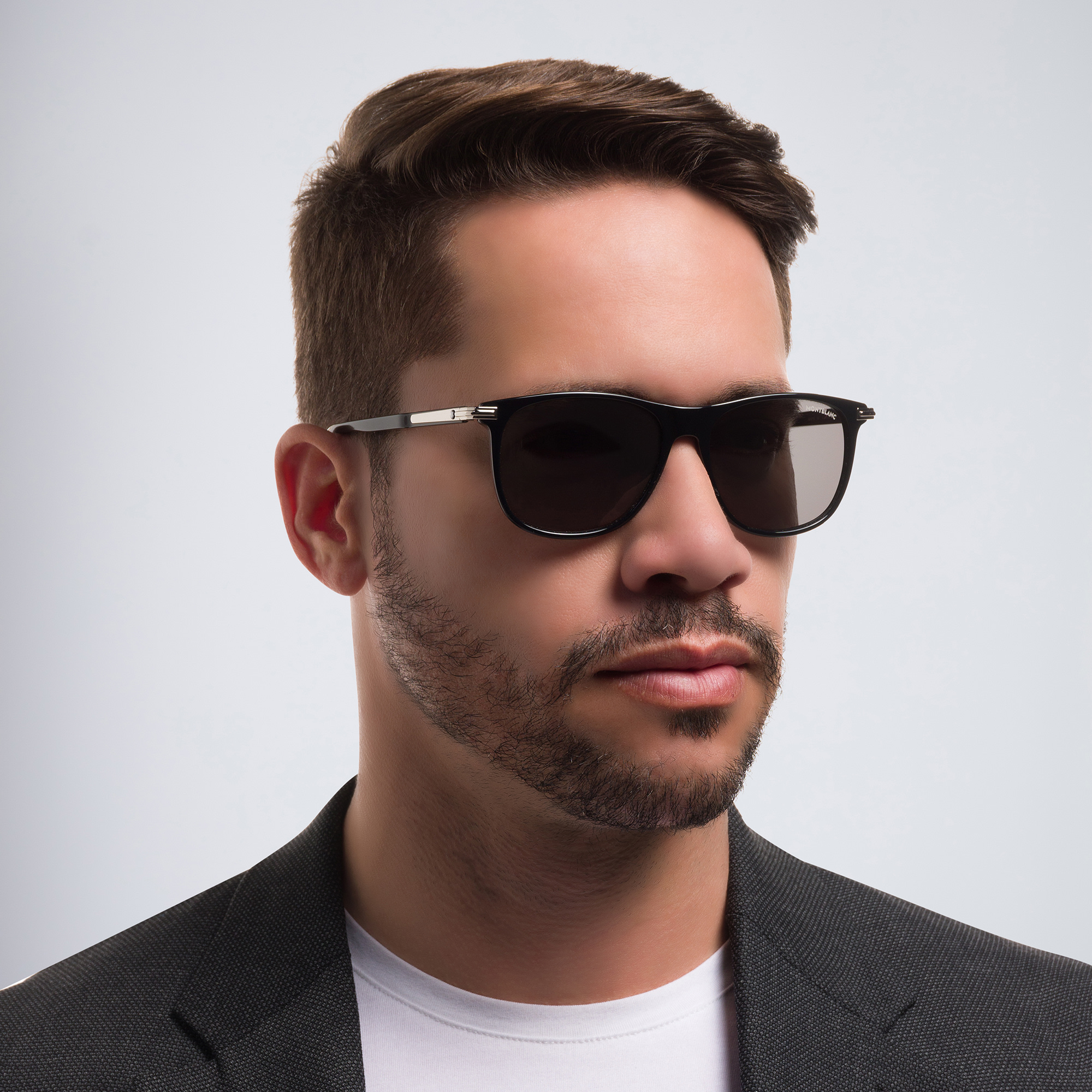 Shop MONTBLANC Rectangle Sunglasses in Black online.