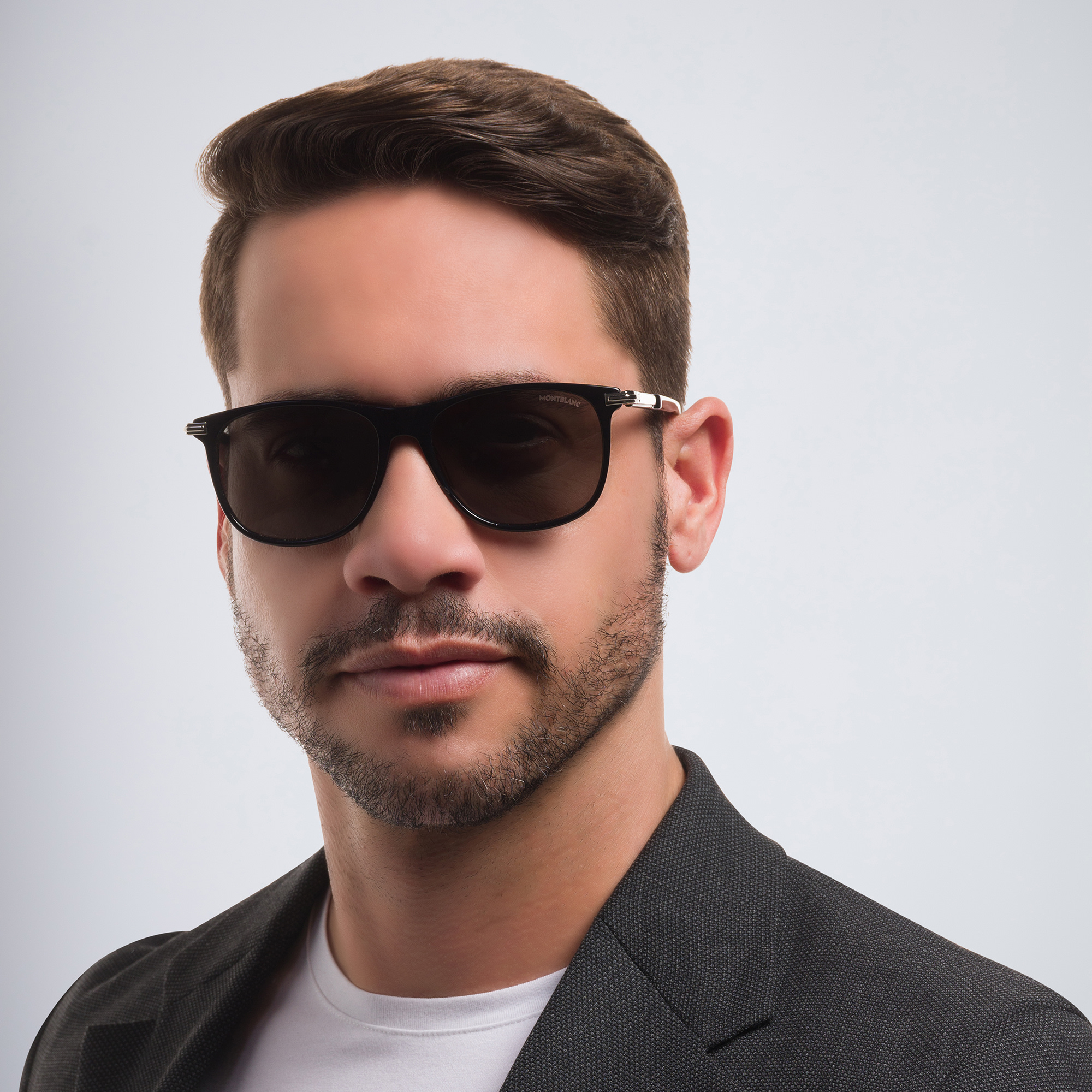 Shop MONTBLANC Rectangle Sunglasses in Black online.