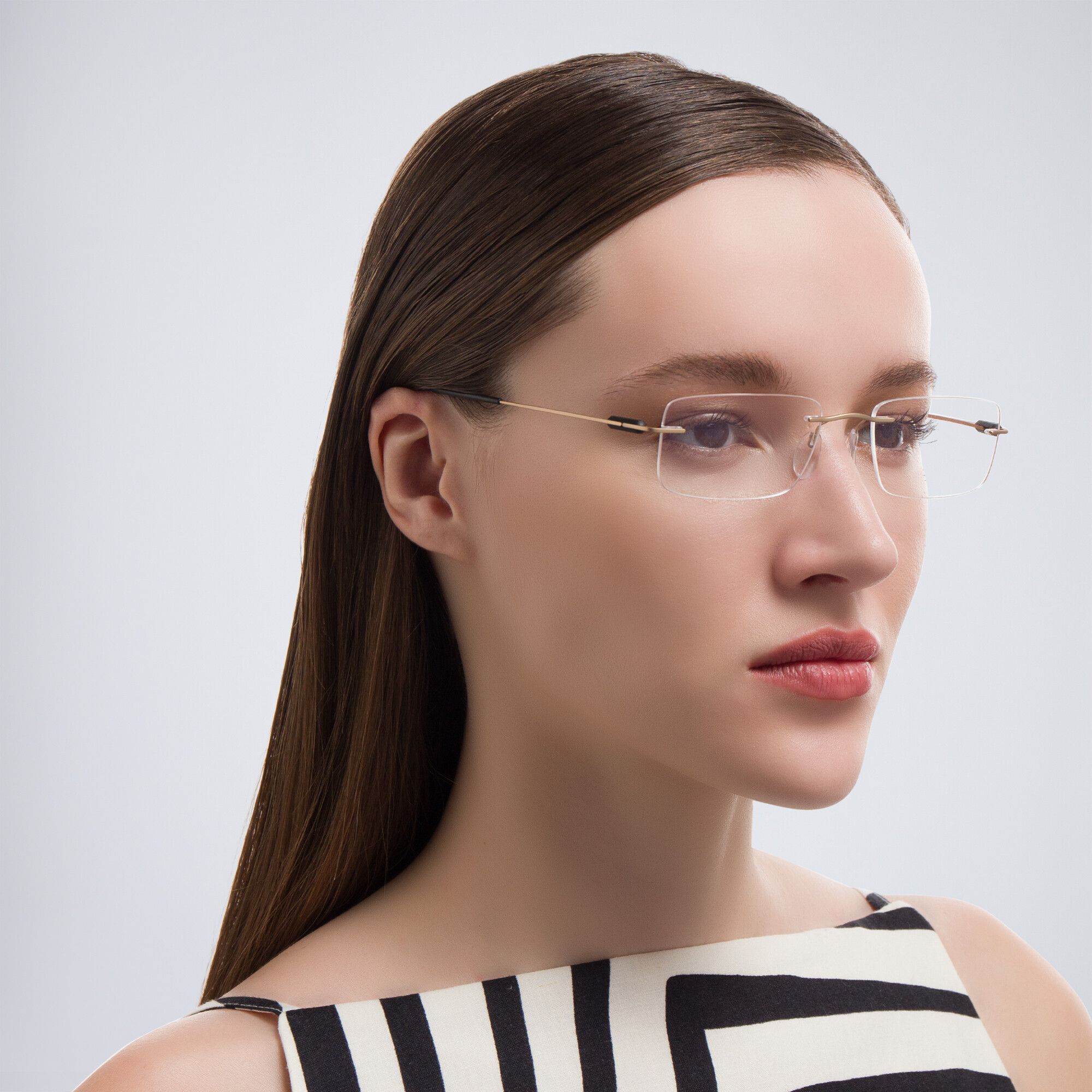 Silhouette Rimless Rectangle Eyeglasses in Gold – Product Photo 5