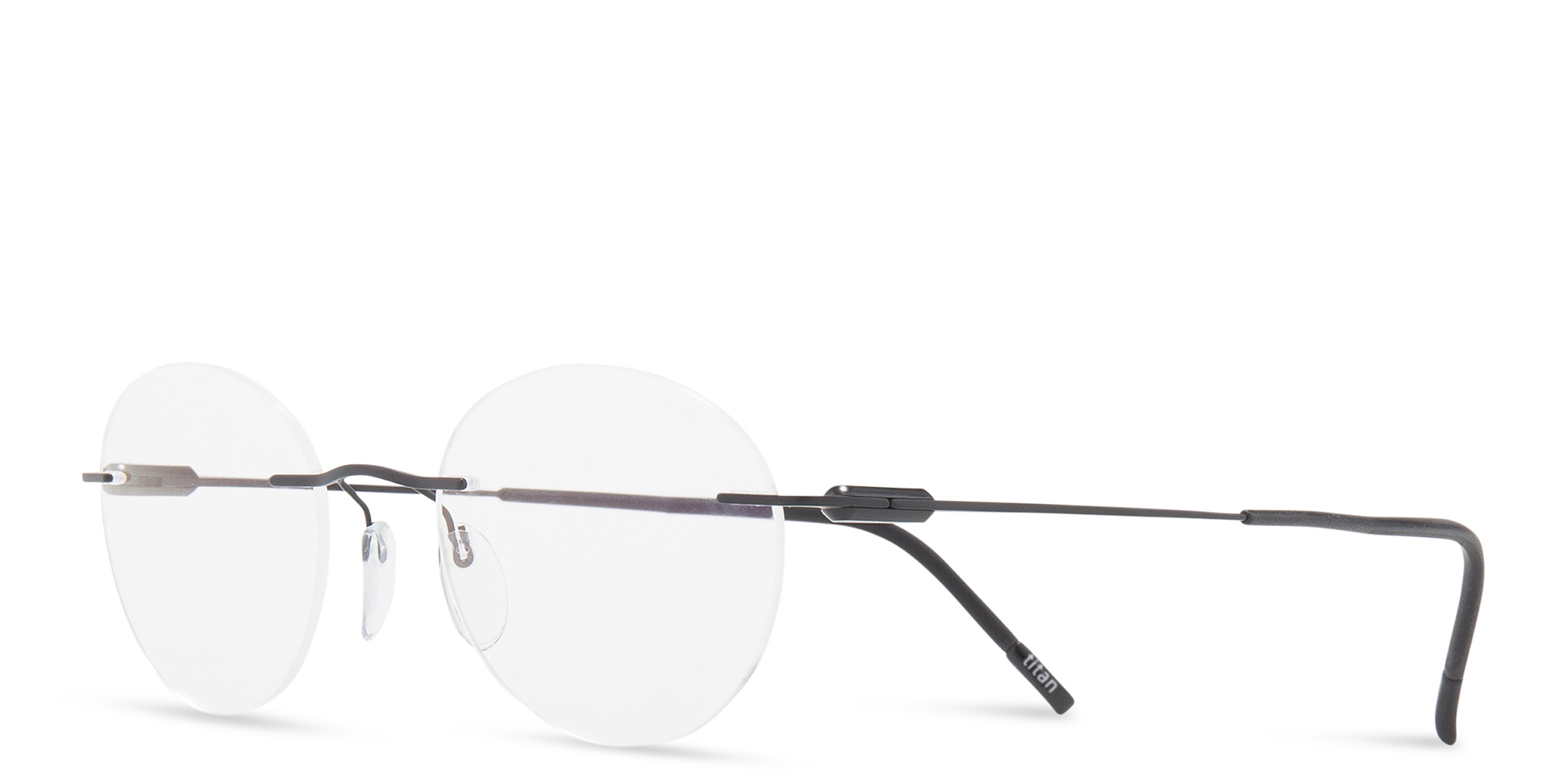 Shop Silhouette Rimless Round Eyeglasses in Black online.