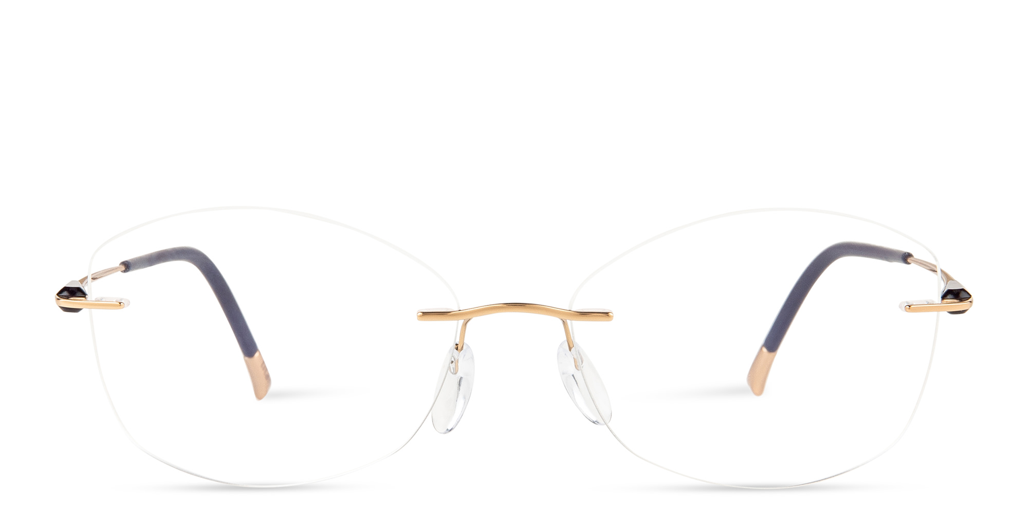 Shop Silhouette Rimless Irregular Eyeglasses in Violet & Gold online.