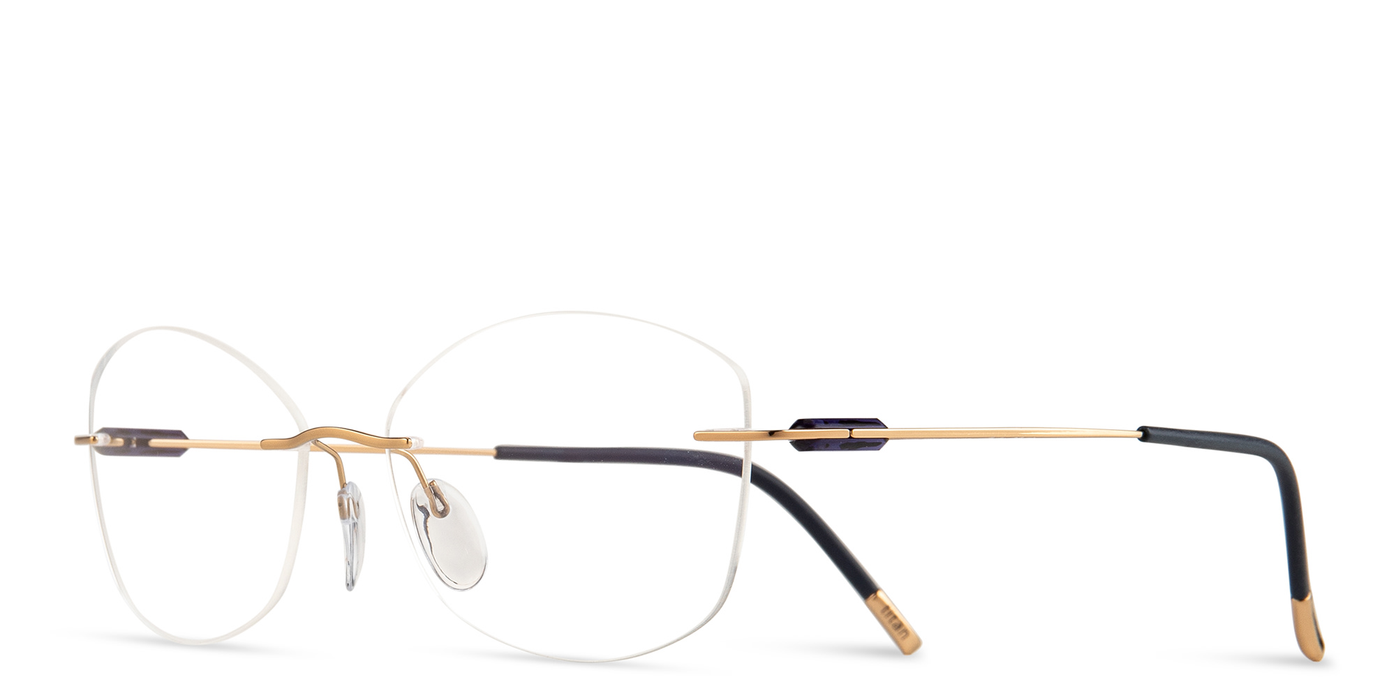 Shop Silhouette Rimless Irregular Eyeglasses in Violet & Gold online.