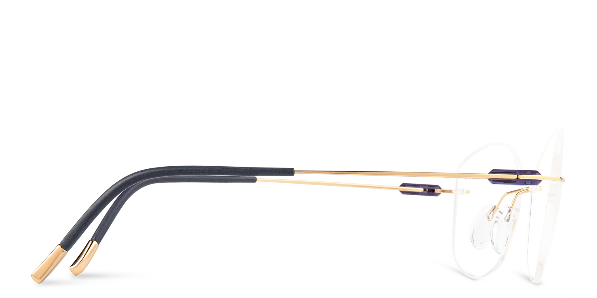 Shop Silhouette Rimless Irregular Eyeglasses in Violet & Gold online.