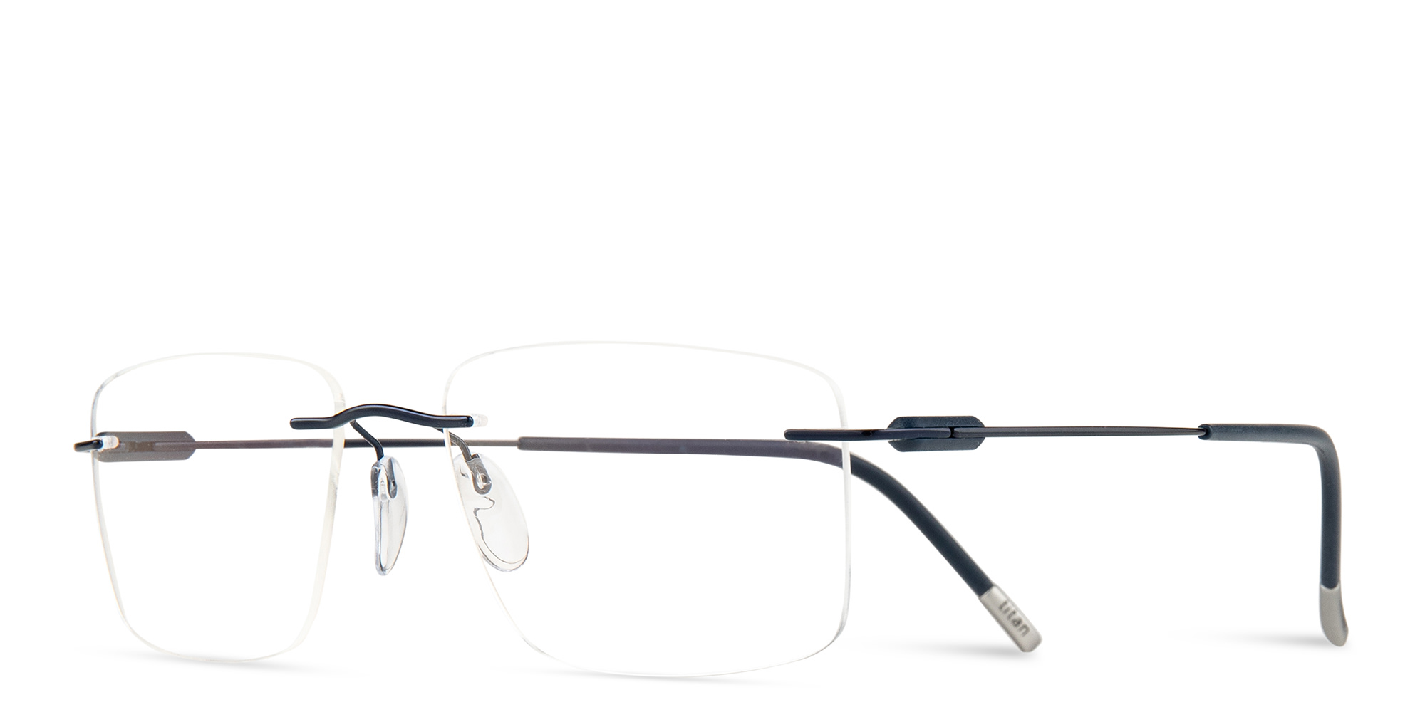 Shop Silhouette Rimless Rectangle Eyeglasses in Blue online.