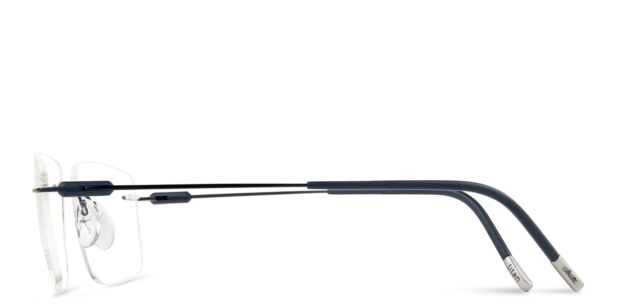 Shop Silhouette Rimless Rectangle Eyeglasses in Blue online.