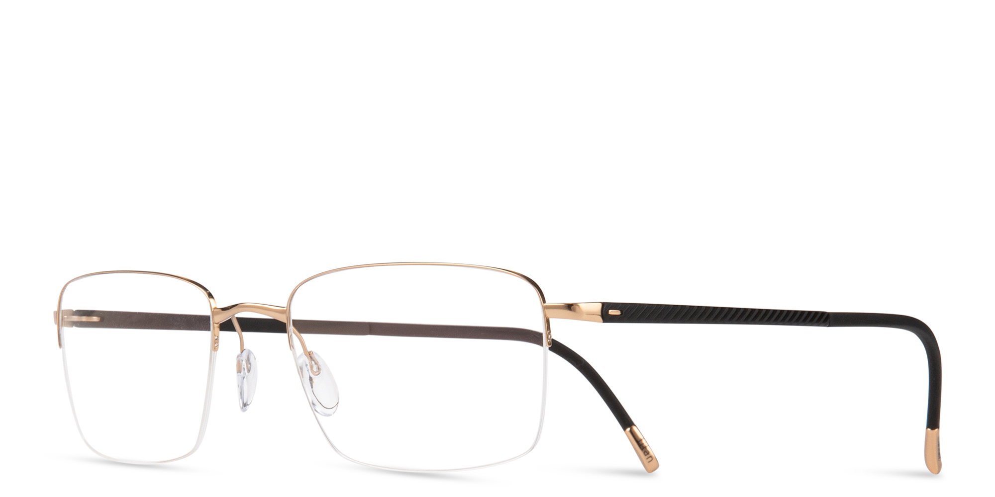 Shop Silhouette Half-Rim Rectangle Eyeglasses in Gold online.