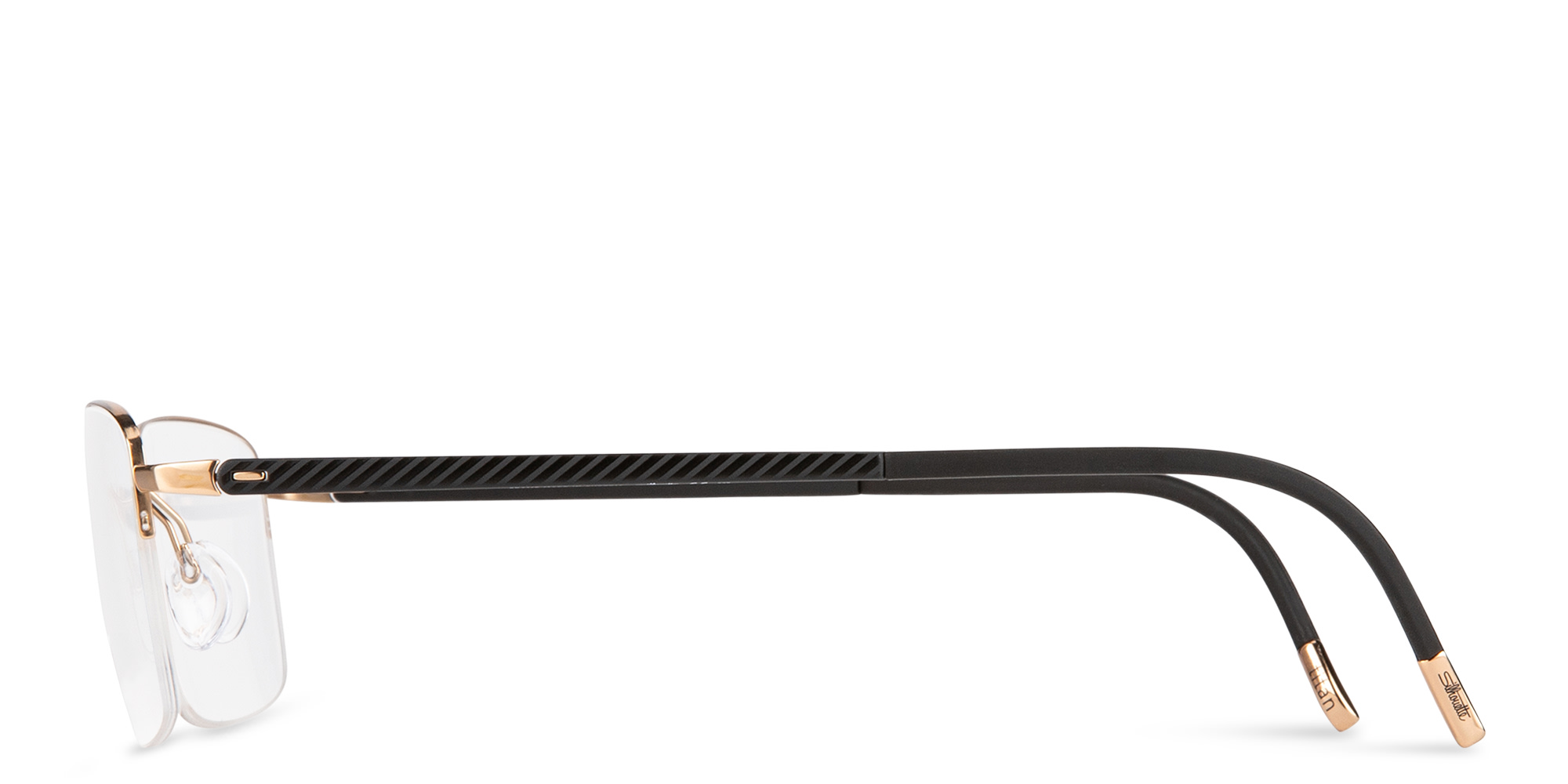 Shop Silhouette Half-Rim Rectangle Eyeglasses in Gold online.