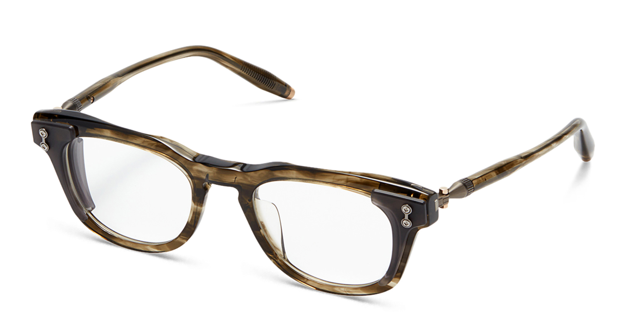 AKONI Orion Round Eyeglasses in Gold Brown Horn – Product Photo 2