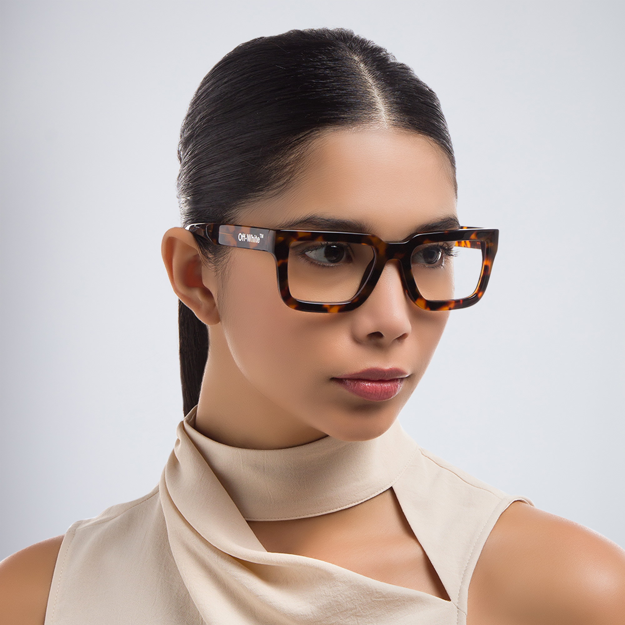 OFF WHITE Unisex Square Eyeglasses in Havana – Product Photo 6
