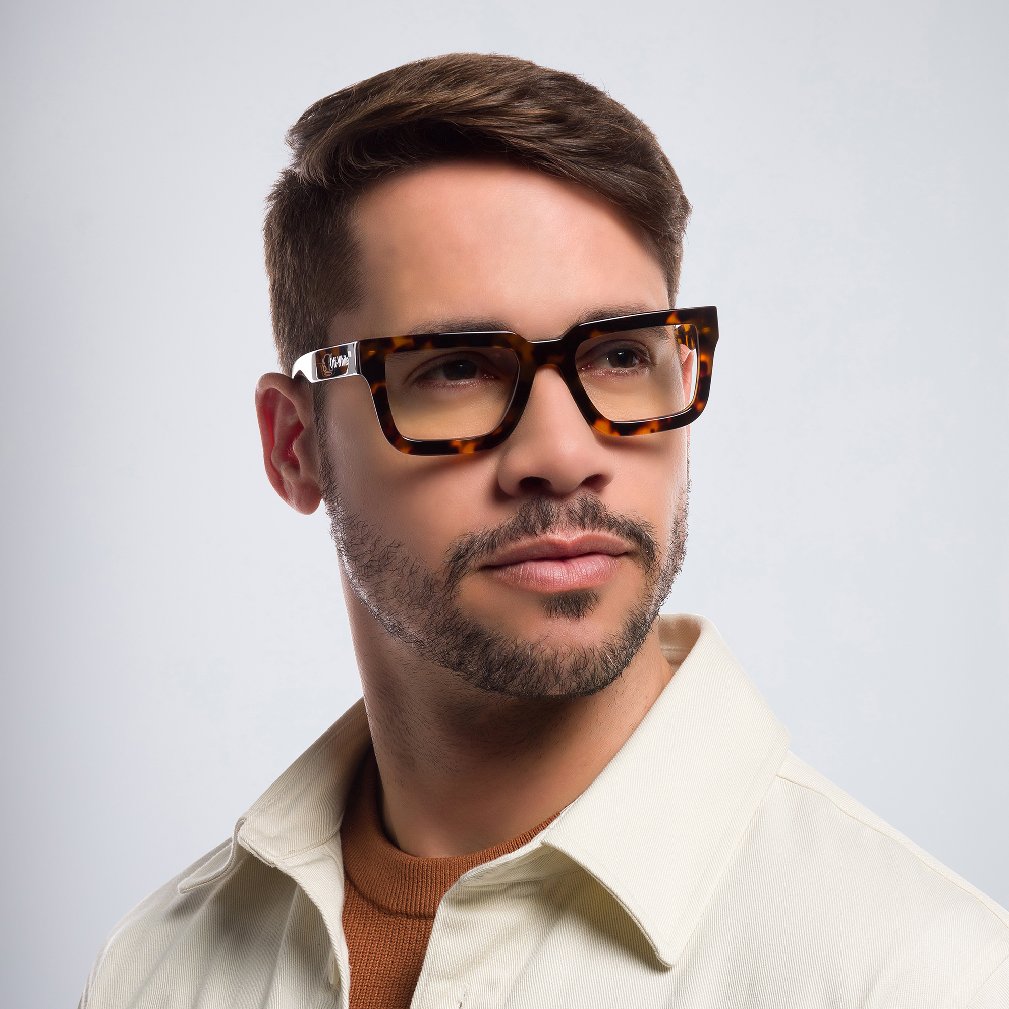 OFF WHITE Unisex Square Eyeglasses in Havana – Product Photo 7