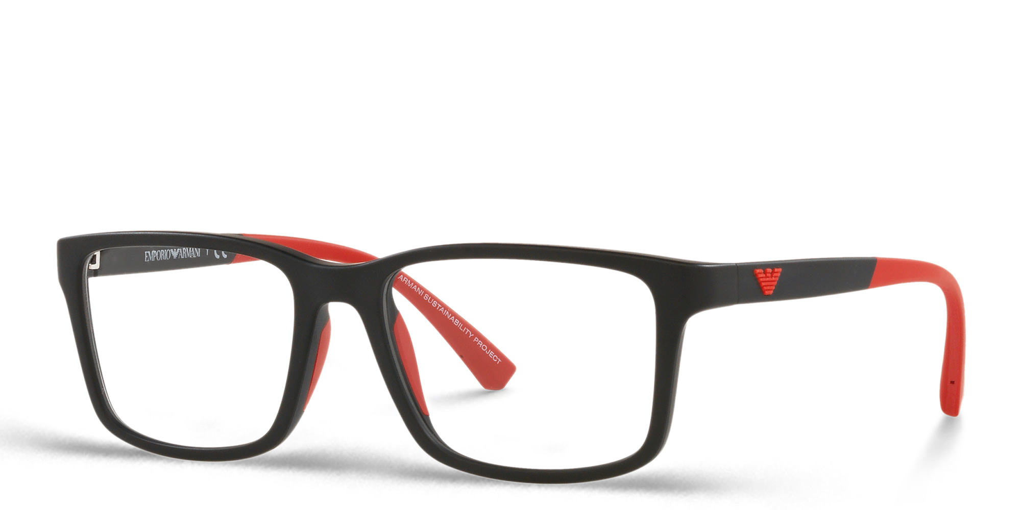 Shop Emporio Armani Kids Rectangle Eyeglasses in Black online.