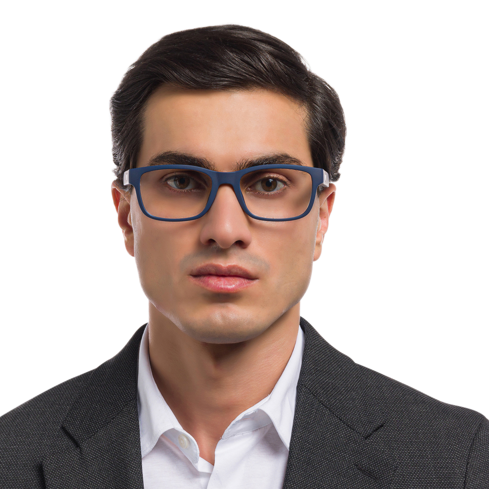 Shop Emporio Armani Wide Rectangle Eyeglasses in Matte Blue online.