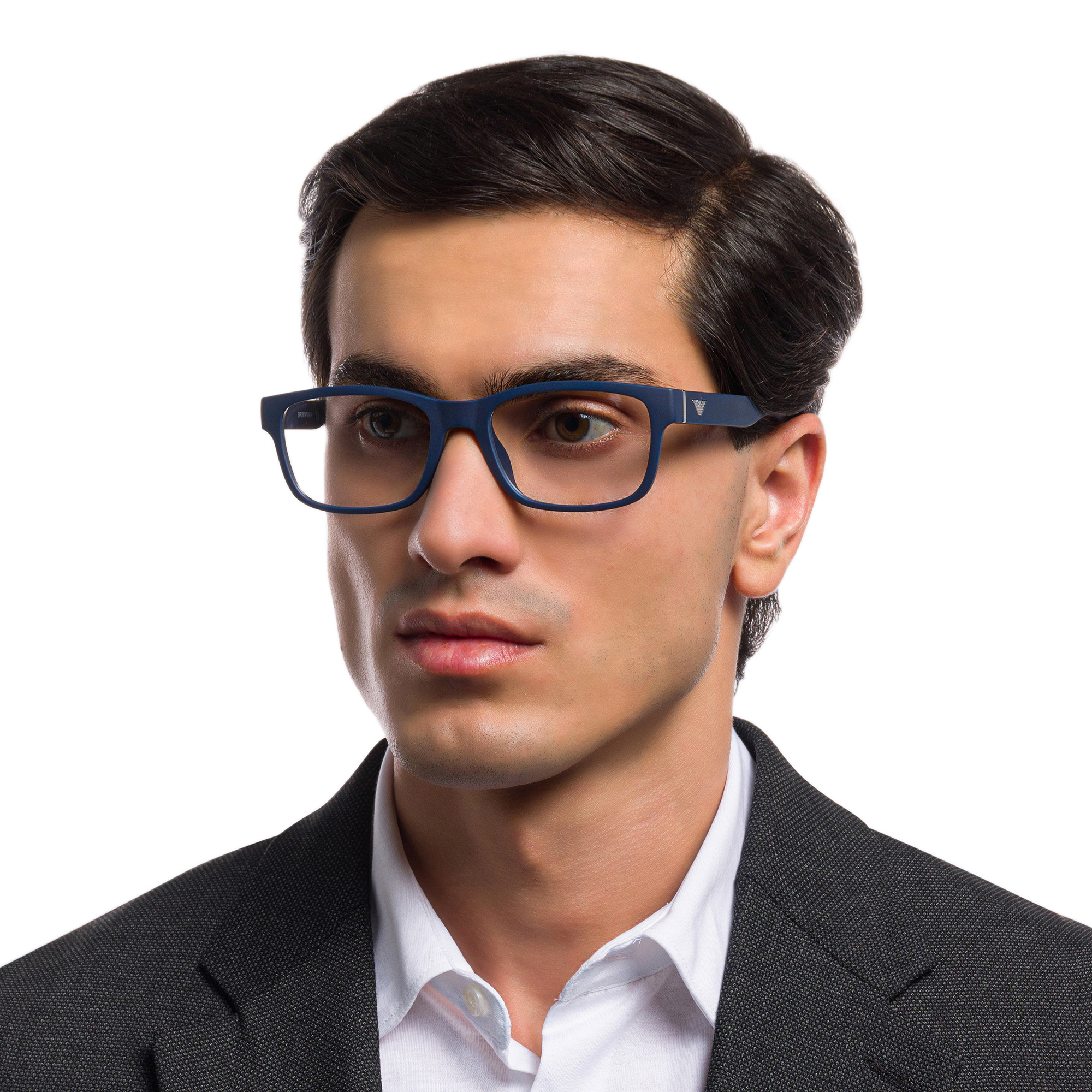 Shop Emporio Armani Wide Rectangle Eyeglasses in Matte Blue online.