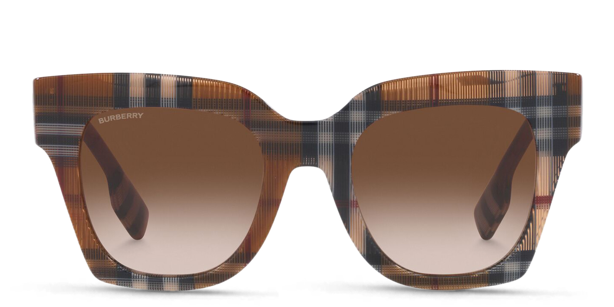 Shop BURBERRY Square Sunglasses in Brown Check online.