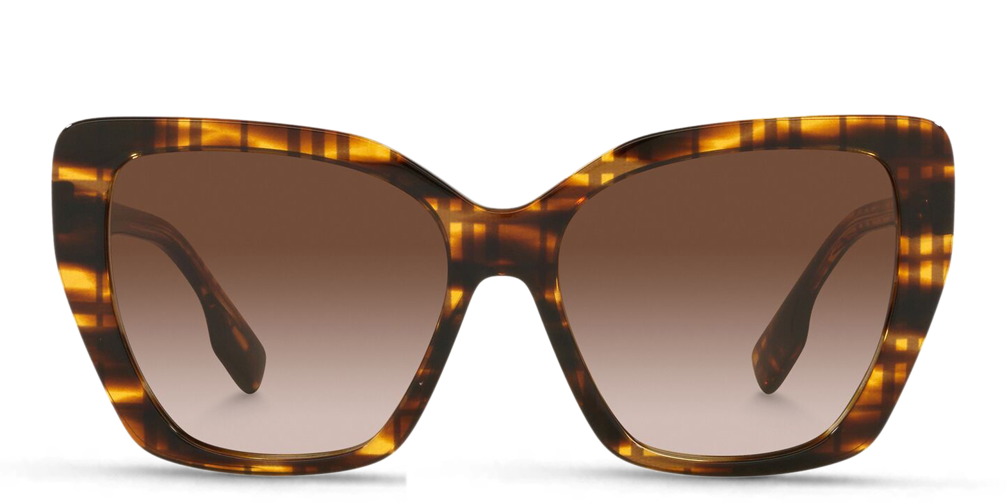 Shop BURBERRY Cat Eye Sunglasses in Top Check/Striped Brown online.