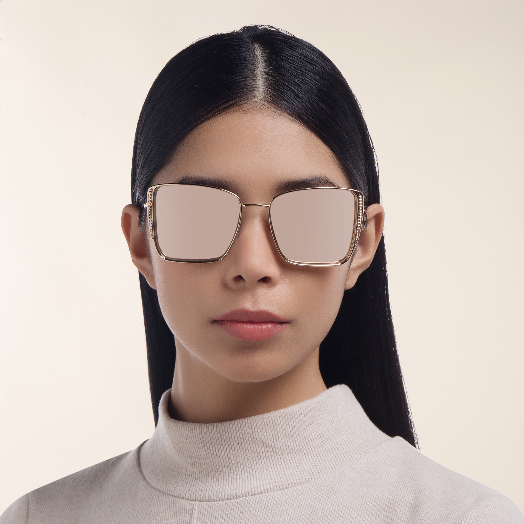 Shop BVLGARI Square Sunglasses in Pink Gold online.