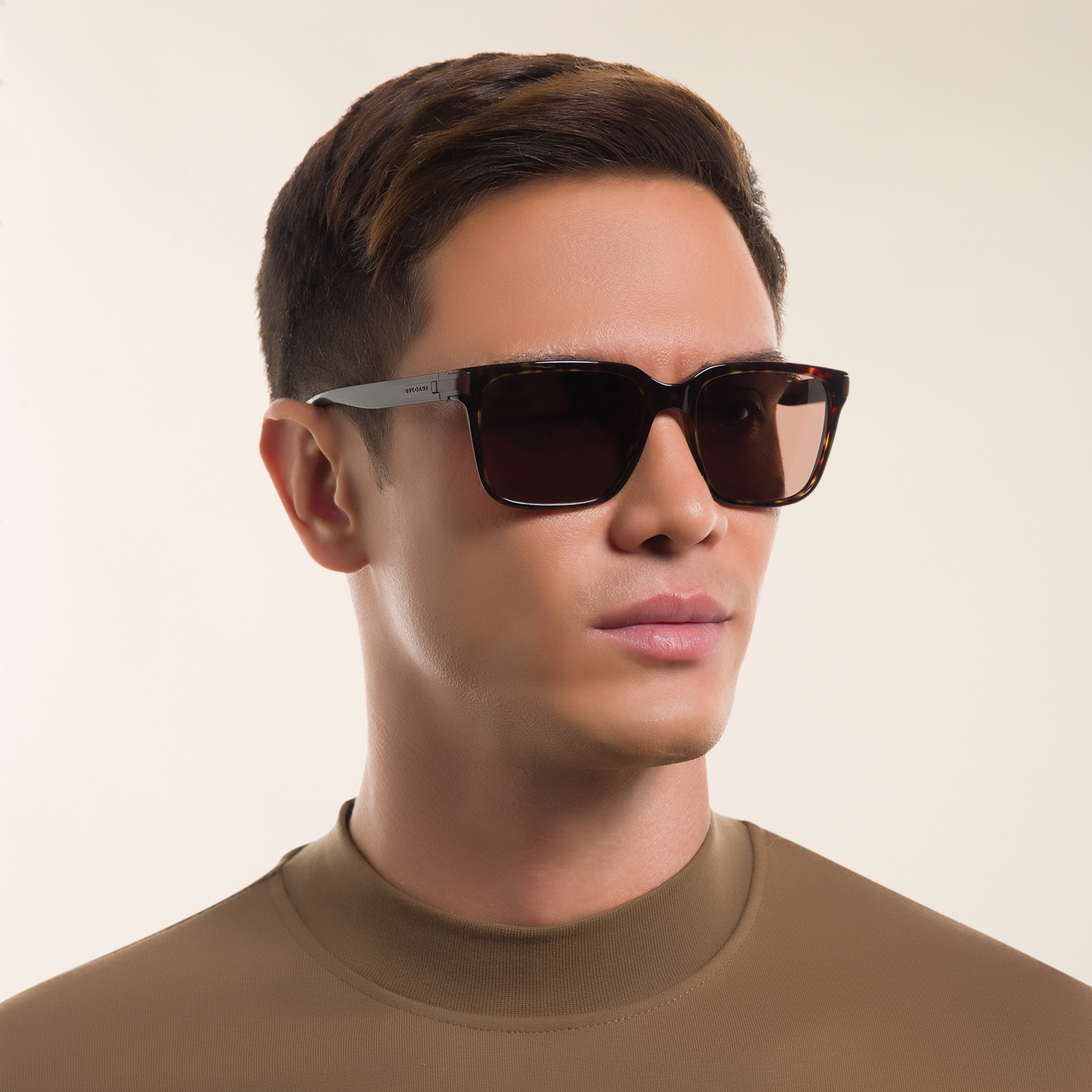 Shop BVLGARI Rectangle Sunglasses in Havana online.