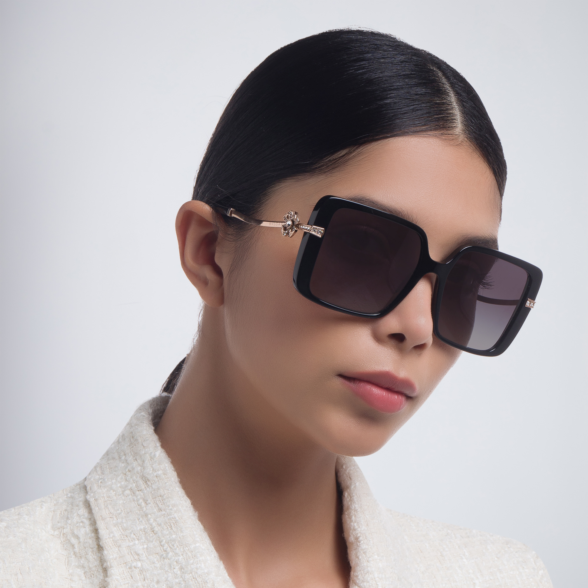 Shop BVLGARI Oversized Square Sunglasses in Black online.