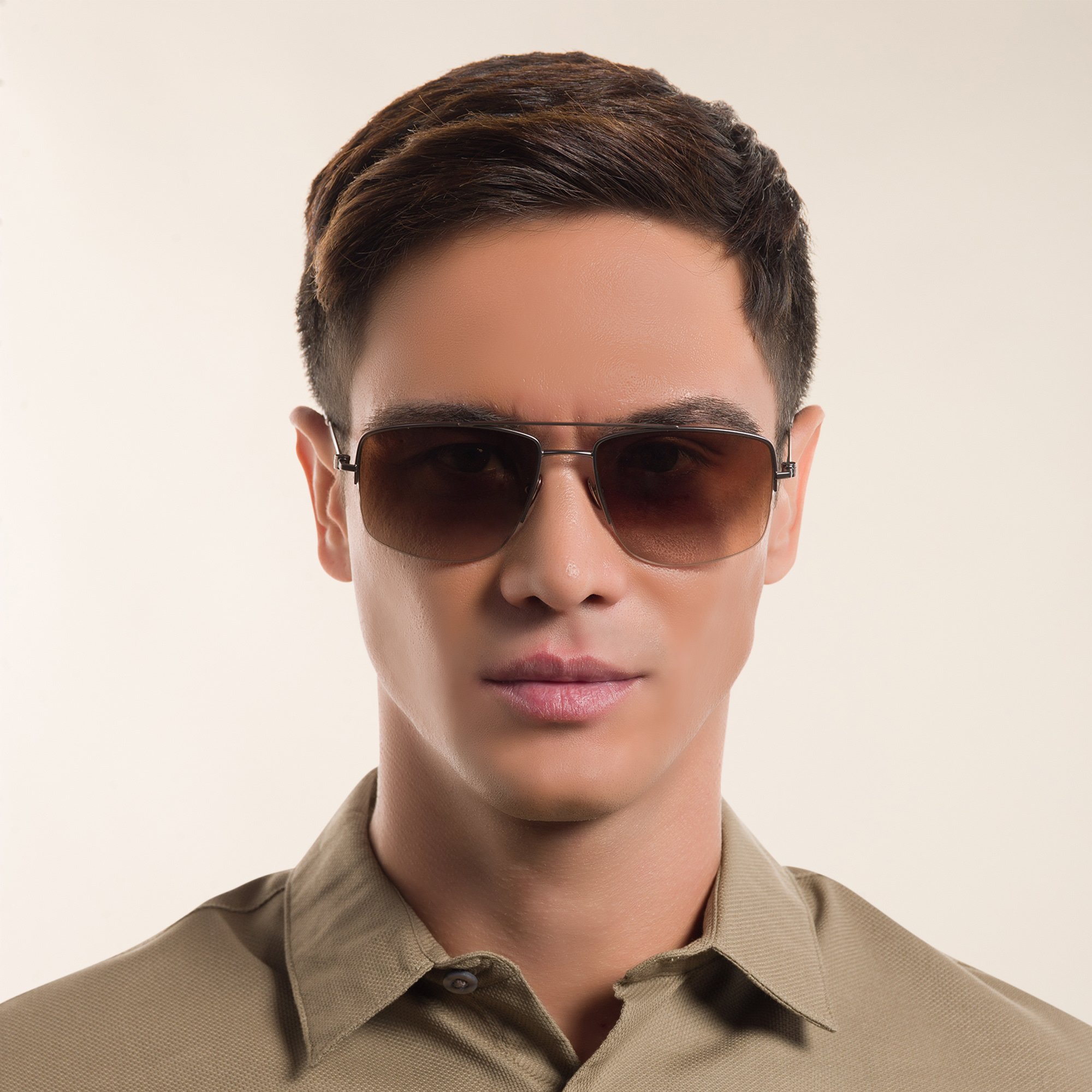 GIORGIO ARMANI Half Rim Rectangle Sunglasses in Matte Bronze – Product Photo 5