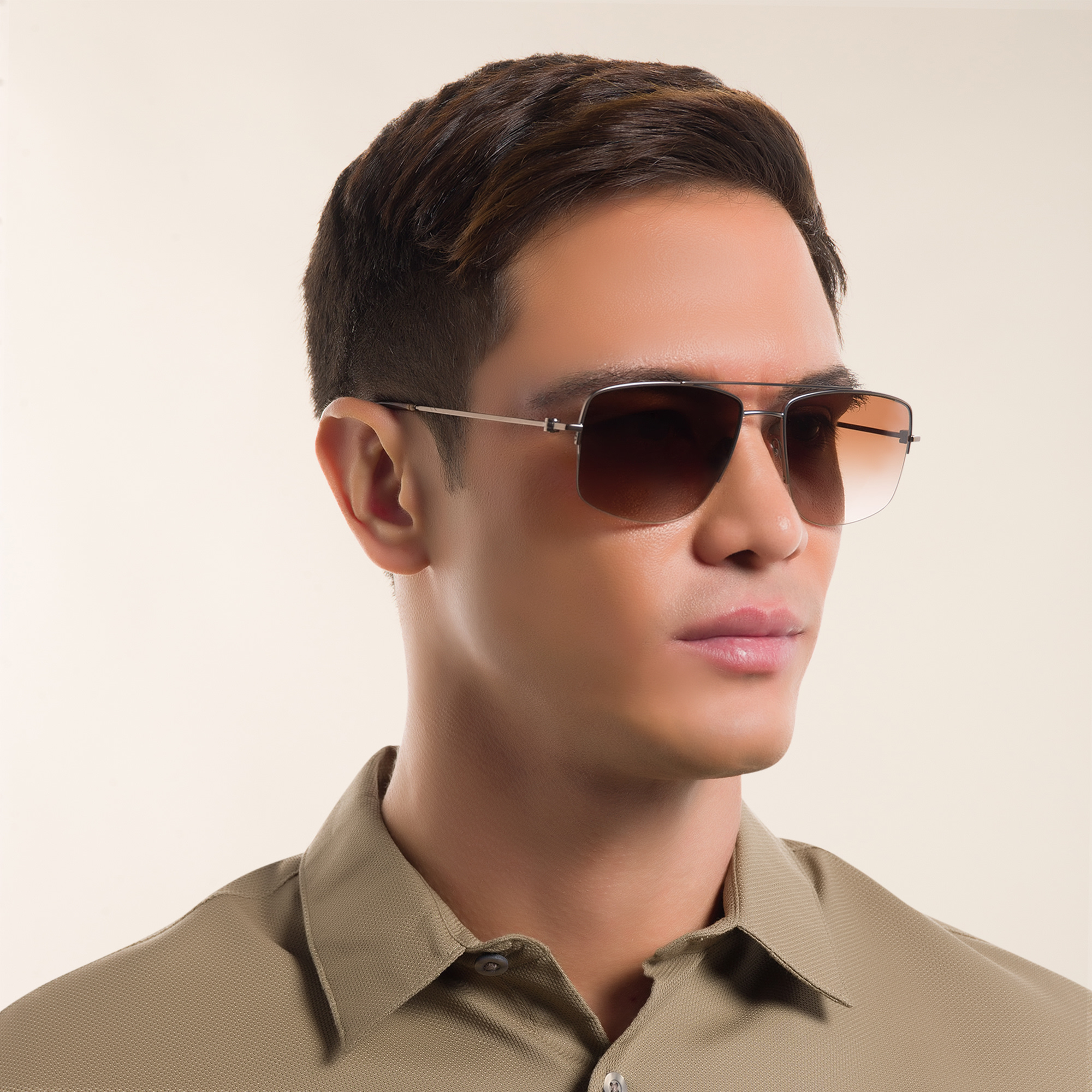 GIORGIO ARMANI Half Rim Rectangle Sunglasses in Matte Bronze – Product Photo 6