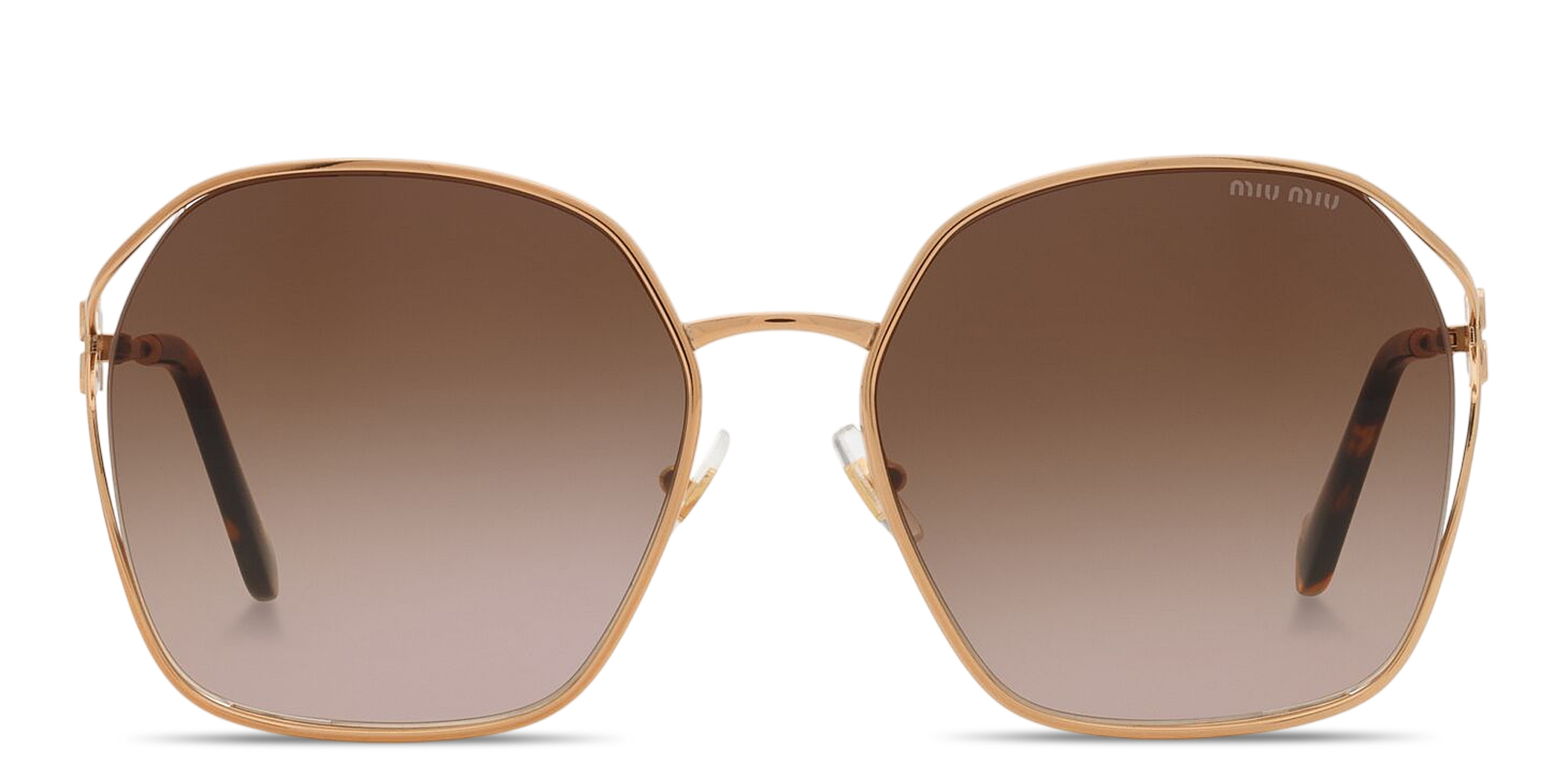 Shop MIU MIU Half Rim Irregular Sunglasses in Gold online.