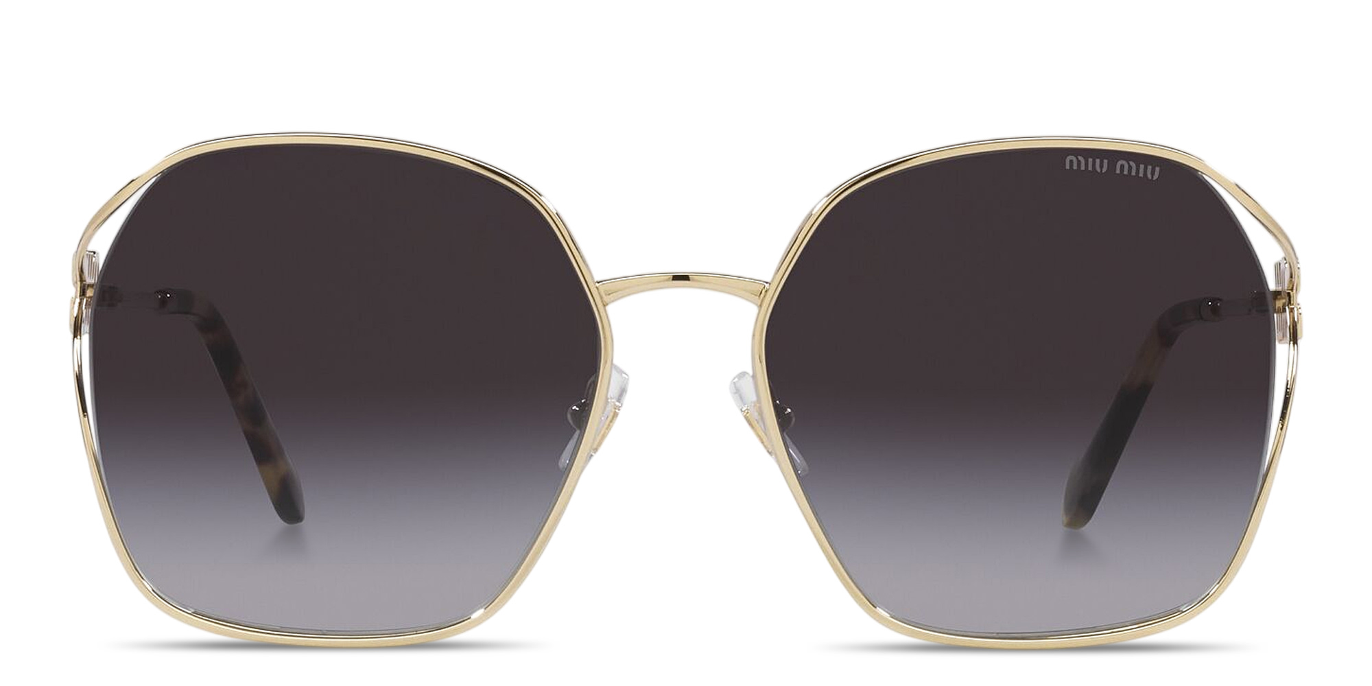 Shop MIU MIU Half Rim Irregular Sunglasses in Pale Gold online.