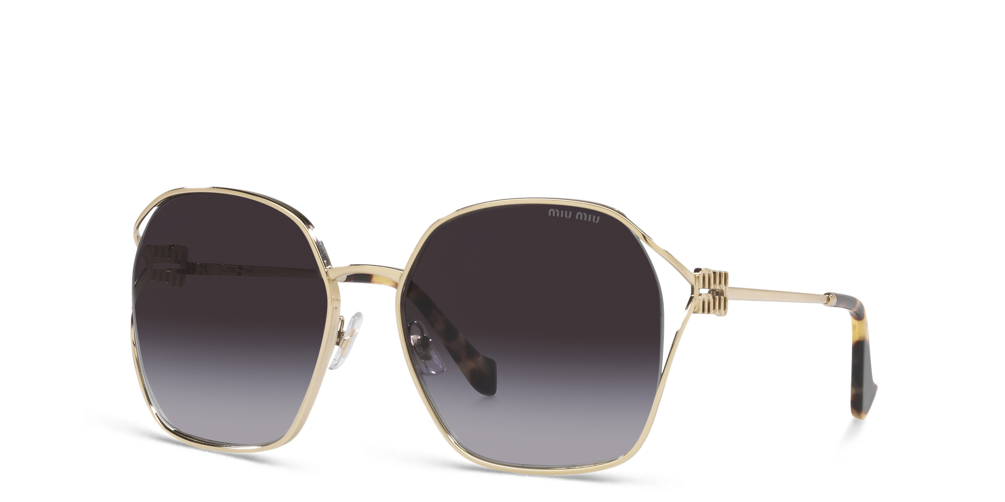 MIU MIU Half Rim Irregular Sunglasses in Pale Gold – Product Photo 2