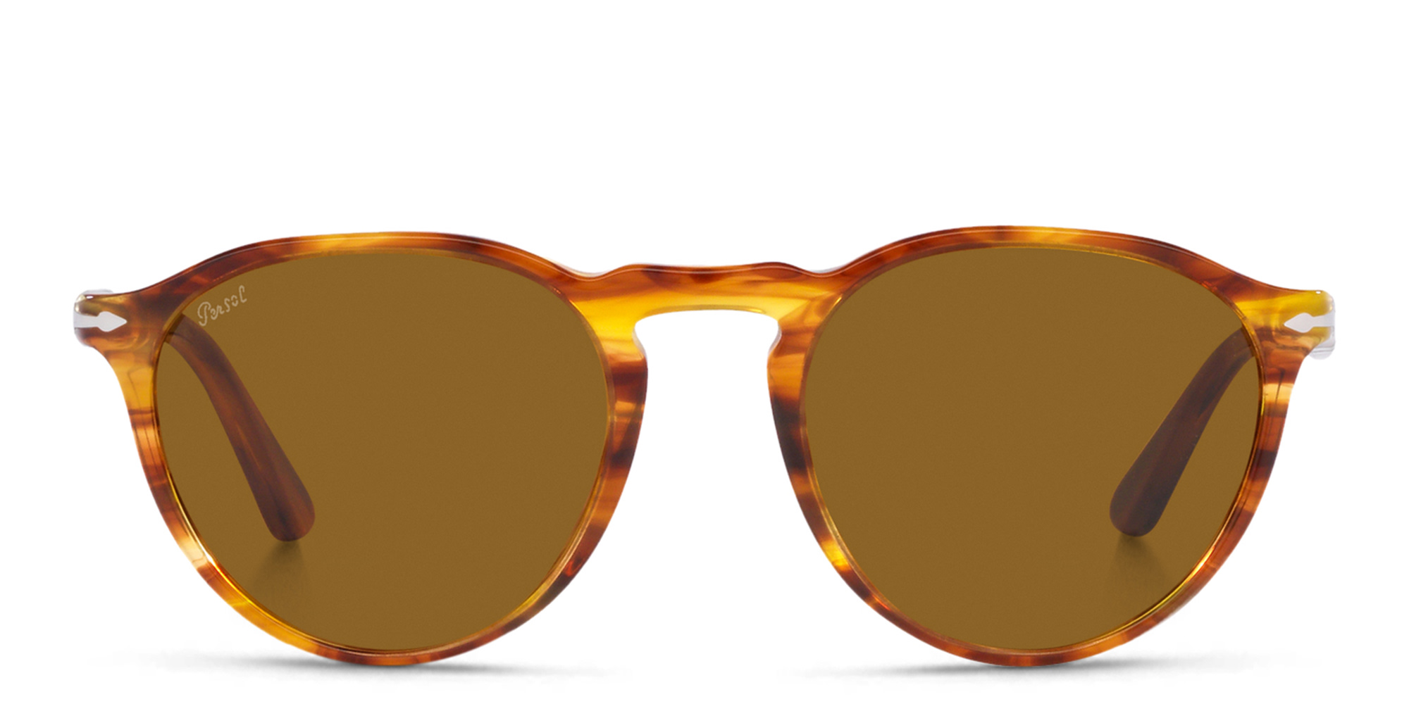 PERSOL Unisex Round Sunglasses in Striped Red – Product Photo 1
