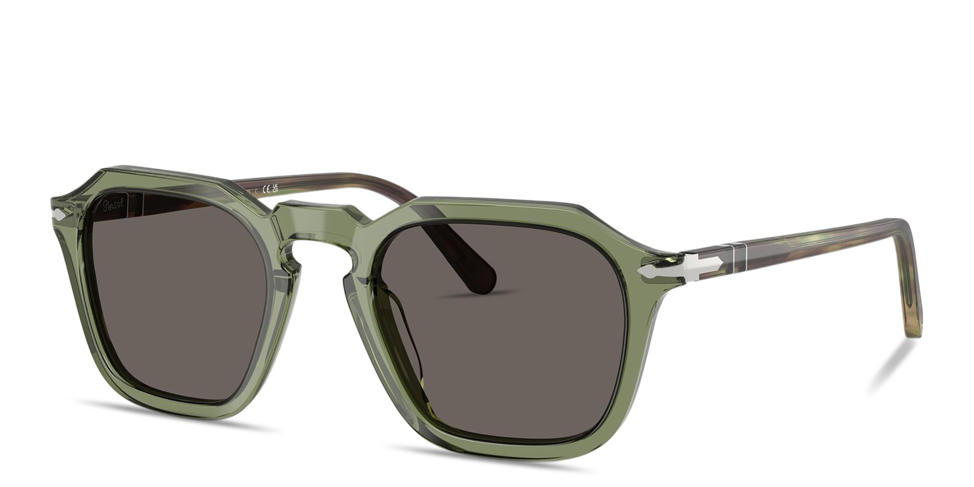 Shop PERSOL Arrow Unisex Square Sunglasses in Transparent Green online.
