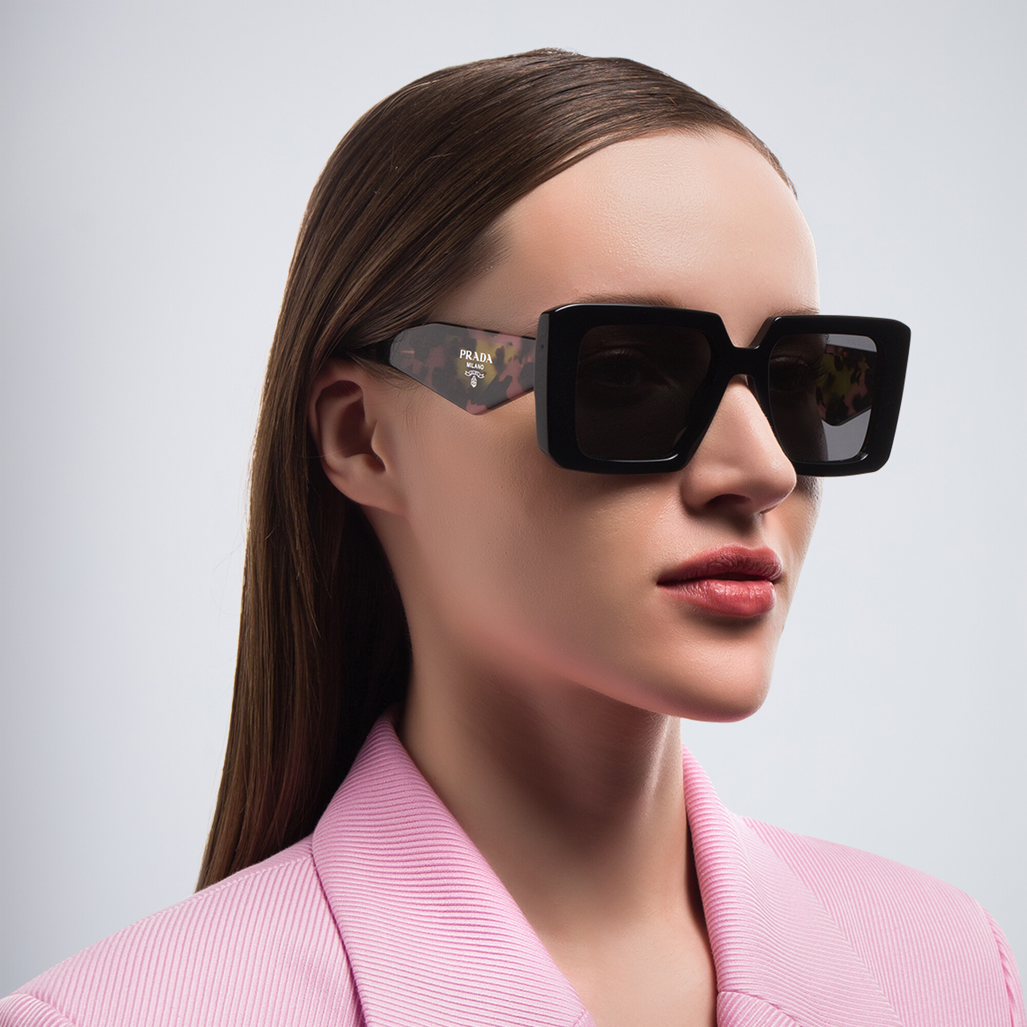 Shop PRADA Square Sunglasses in Black online.