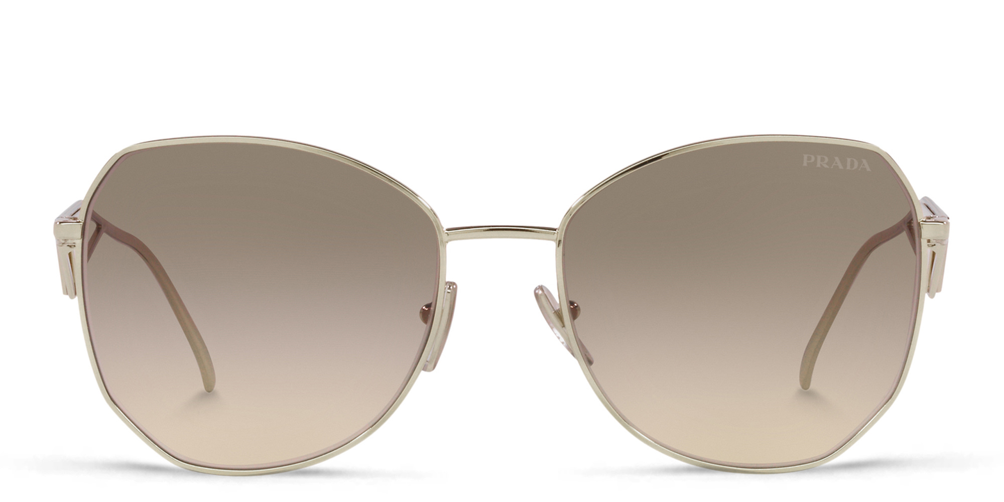 Shop PRADA Irregular Sunglasses in Pale Gold online.