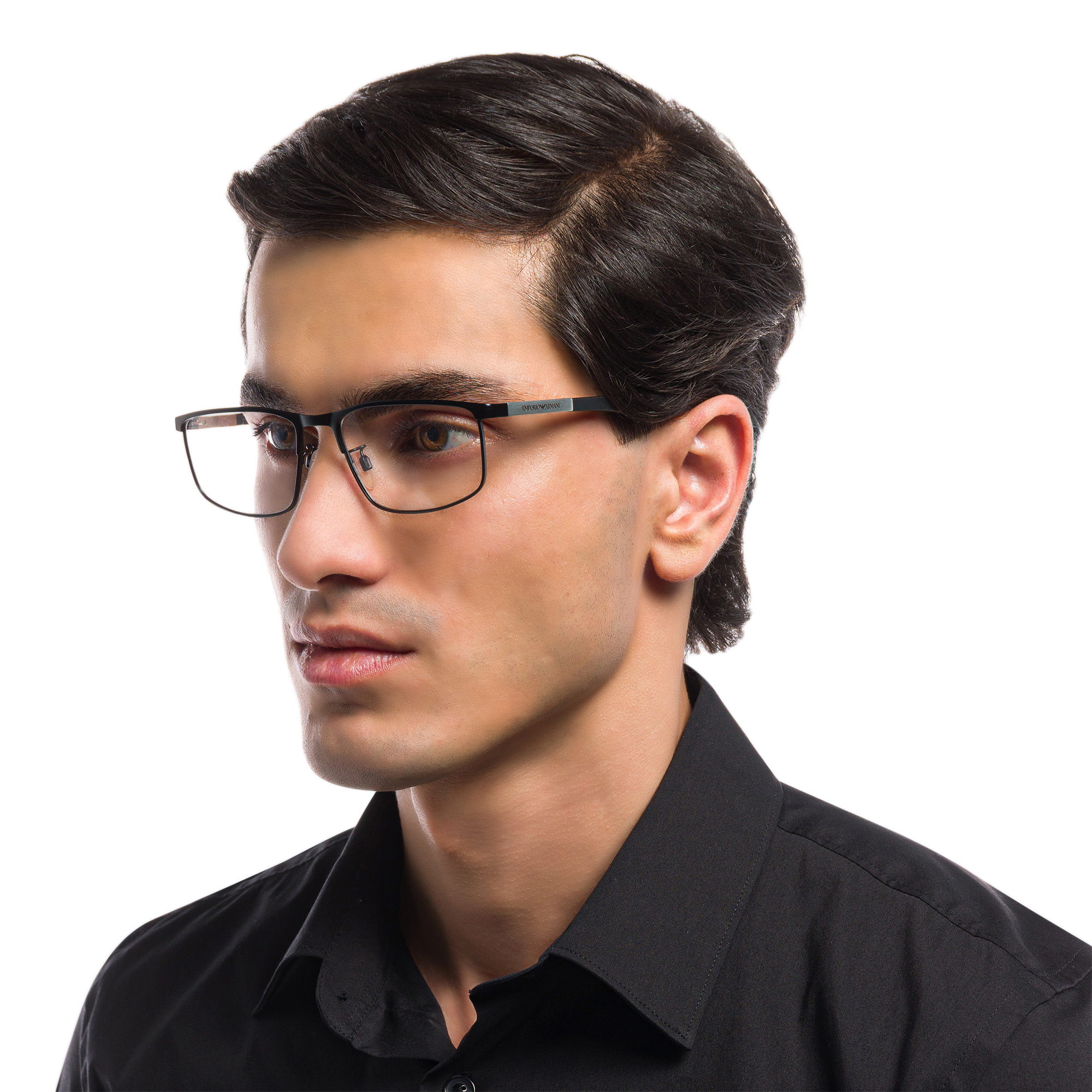 Shop Emporio Armani Pillow Eyeglasses in Matte Black online.