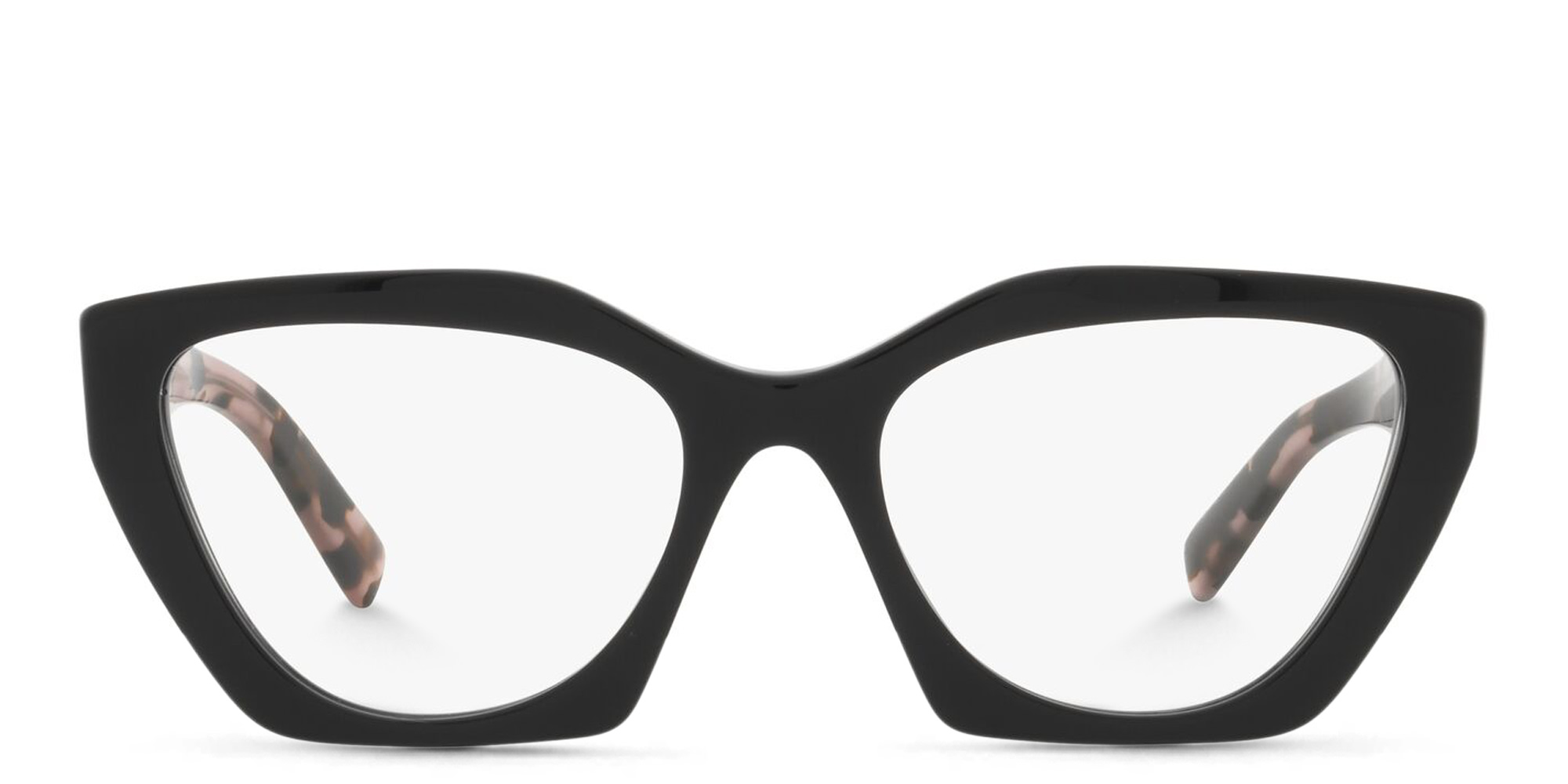 Shop PRADA Irregular Eyeglasses in Black online.